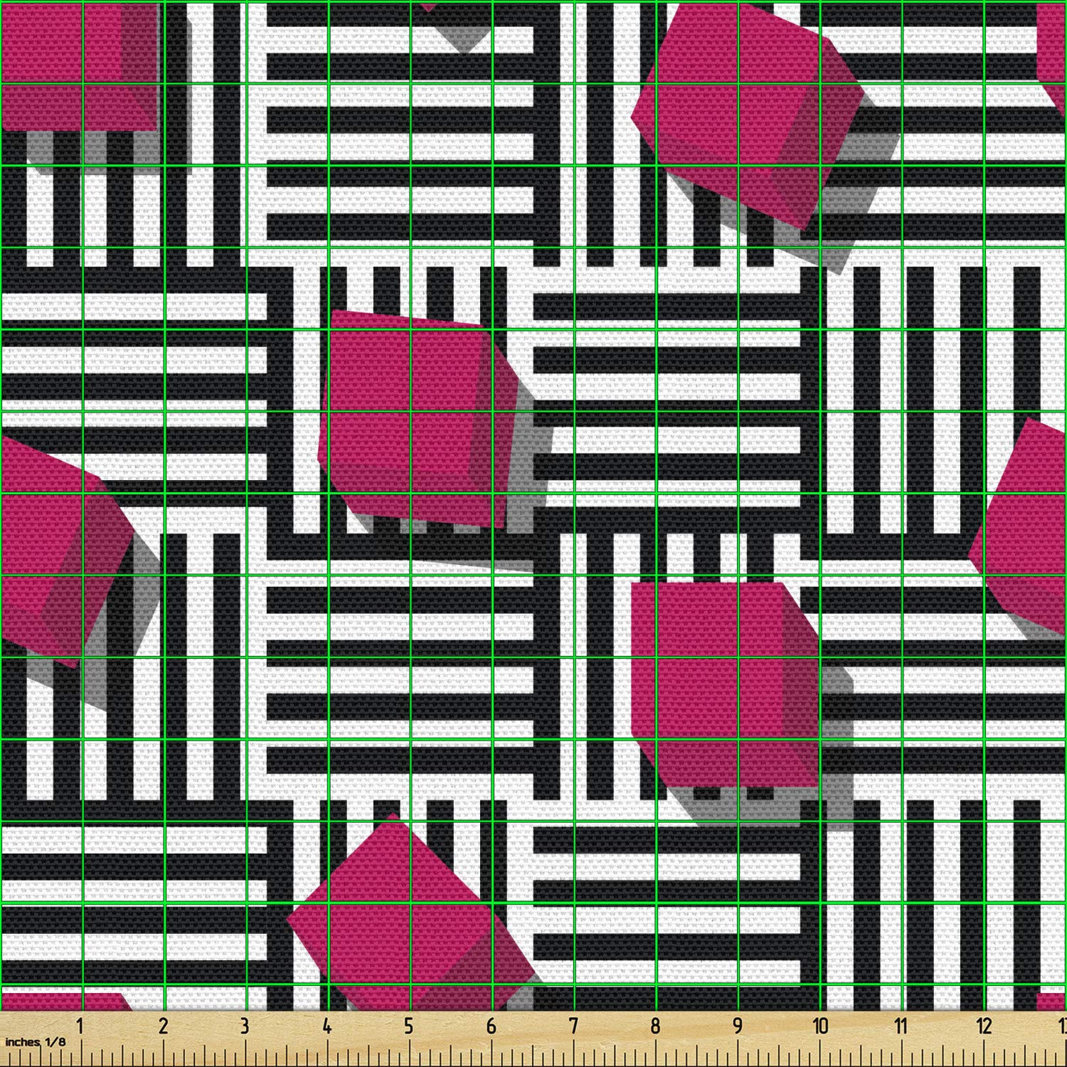 Ambesonne Abstract Geometric Minimalist Lines & Square Cubes Print Fabric by The Yard - 10 Yards Magenta Black & White - Upholstery, Curtains, Pillows, Teen Room Decor & Home Accents