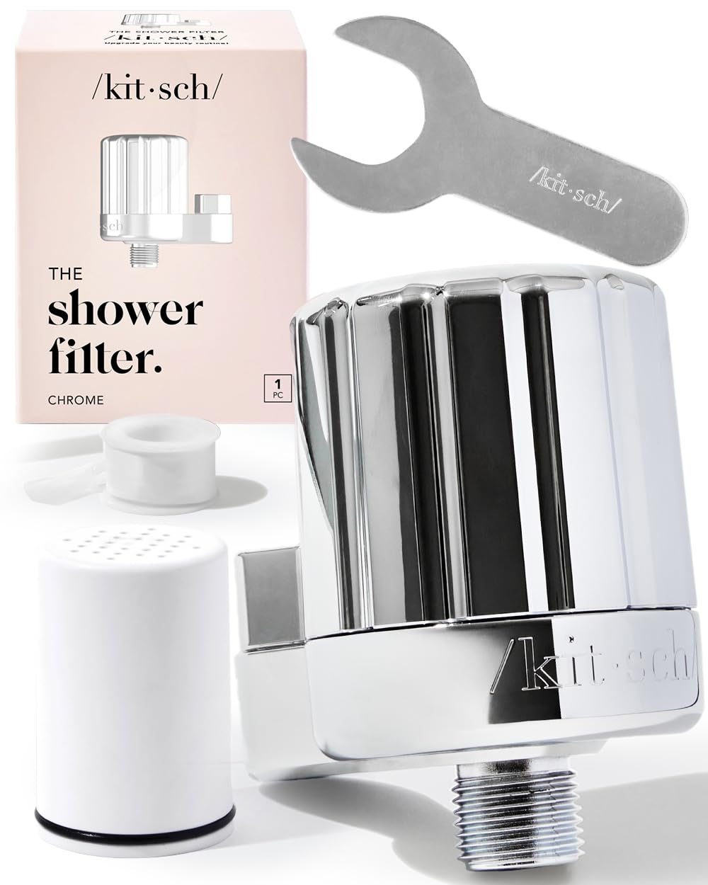 Kitsch Shower Filter Head for Hard Water - Vitamin C Shower Head with Water Softener for Hair, Skin & Nails - Removes Chlorine, Heavy Metals & Harmful Substances - Easy Install Bathroom Accessories (Chrome) - Perfect for Dry Skin, Itchy Scalp & Color-Treated Hair Care