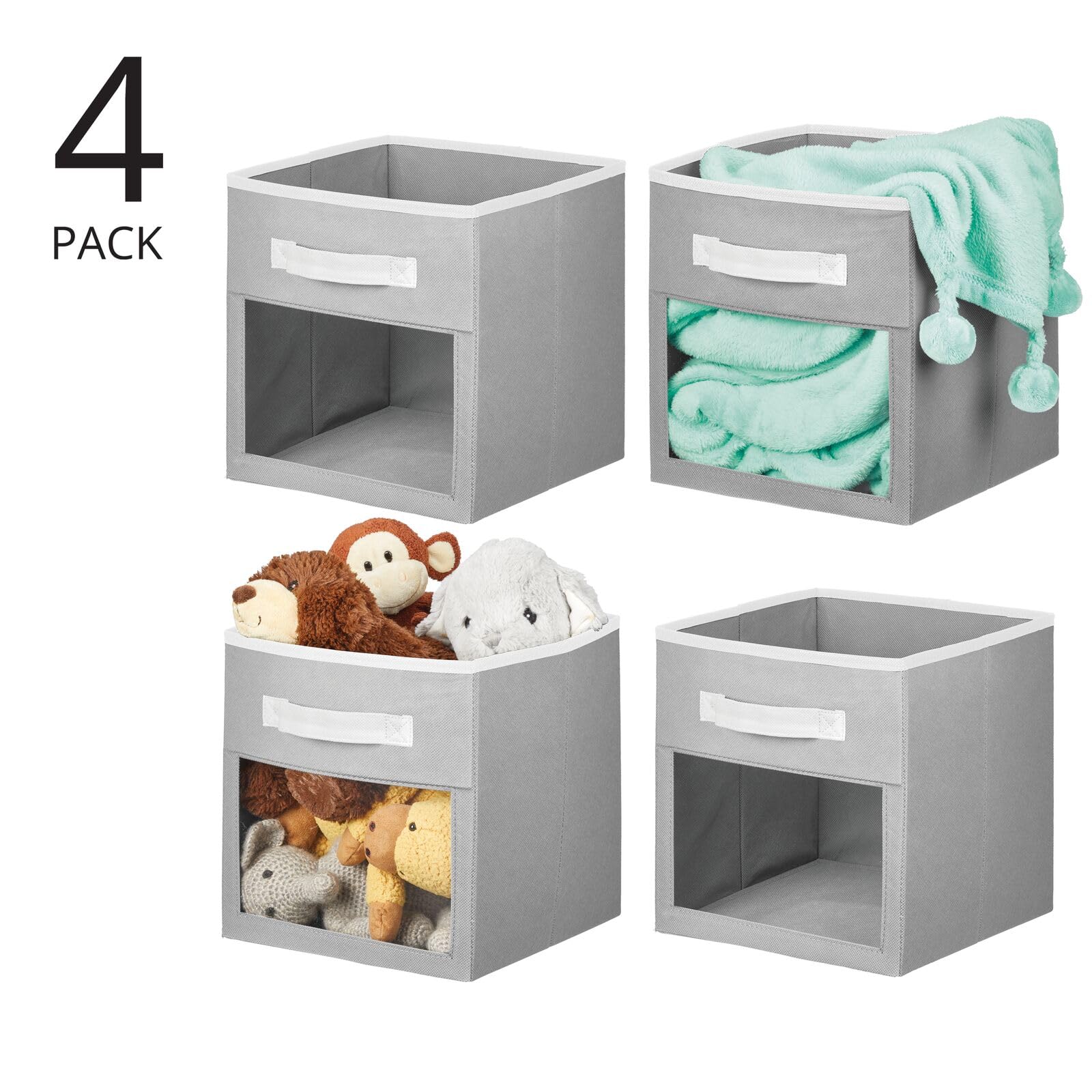 mDesign Fabric Storage Bins 4-Pack - Gray/White, Organizer Bins with Handles for Nursery, Playroom, Closet - Perfect for Toys, Clothes, Diapers & Baby Essentials | Fits Cube Shelving Units | Jane Collection | Ideal for Home Organization & Kids' Room Storage
