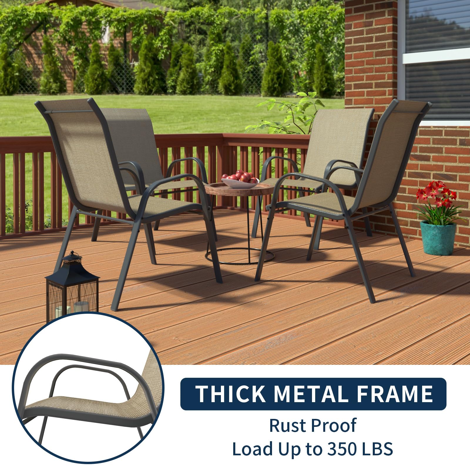 Amopatio 4-Piece Patio Chair Set - Weather-Resistant Stackable Outdoor Dining Chairs for Backyard, Deck & Garden - Breathable Comfortable All-Weather Furniture (Khaki) - Perfect for Outdoor Entertaining, BBQs & Relaxing
