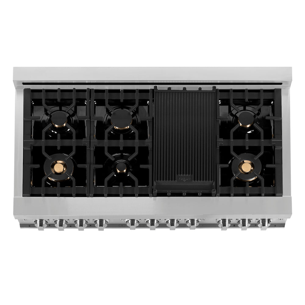 ZLINE 48-inch 6.0 cu. ft. Dual Fuel Range with Gas Cooktop & 2 Electric Ovens - Stainless Steel with 6 Brass Burners & Griddle (RA BR GR 48) - Perfect for Professional Home Chefs & Large Family Cooking