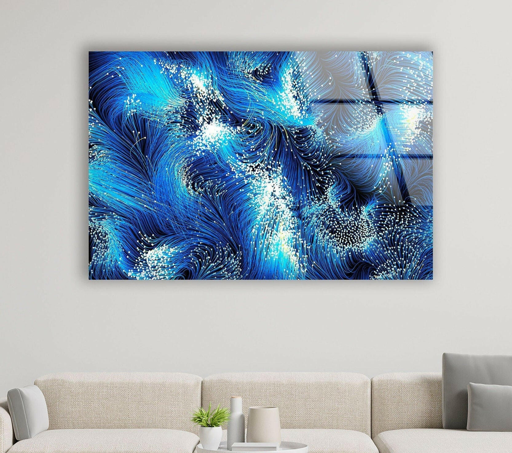 Blue Black Swirl Glass Wall Art - Handmade Modern Abstract Decor for Living Room, Bedroom & Office | Shatter-Resistant Hanging Art Piece