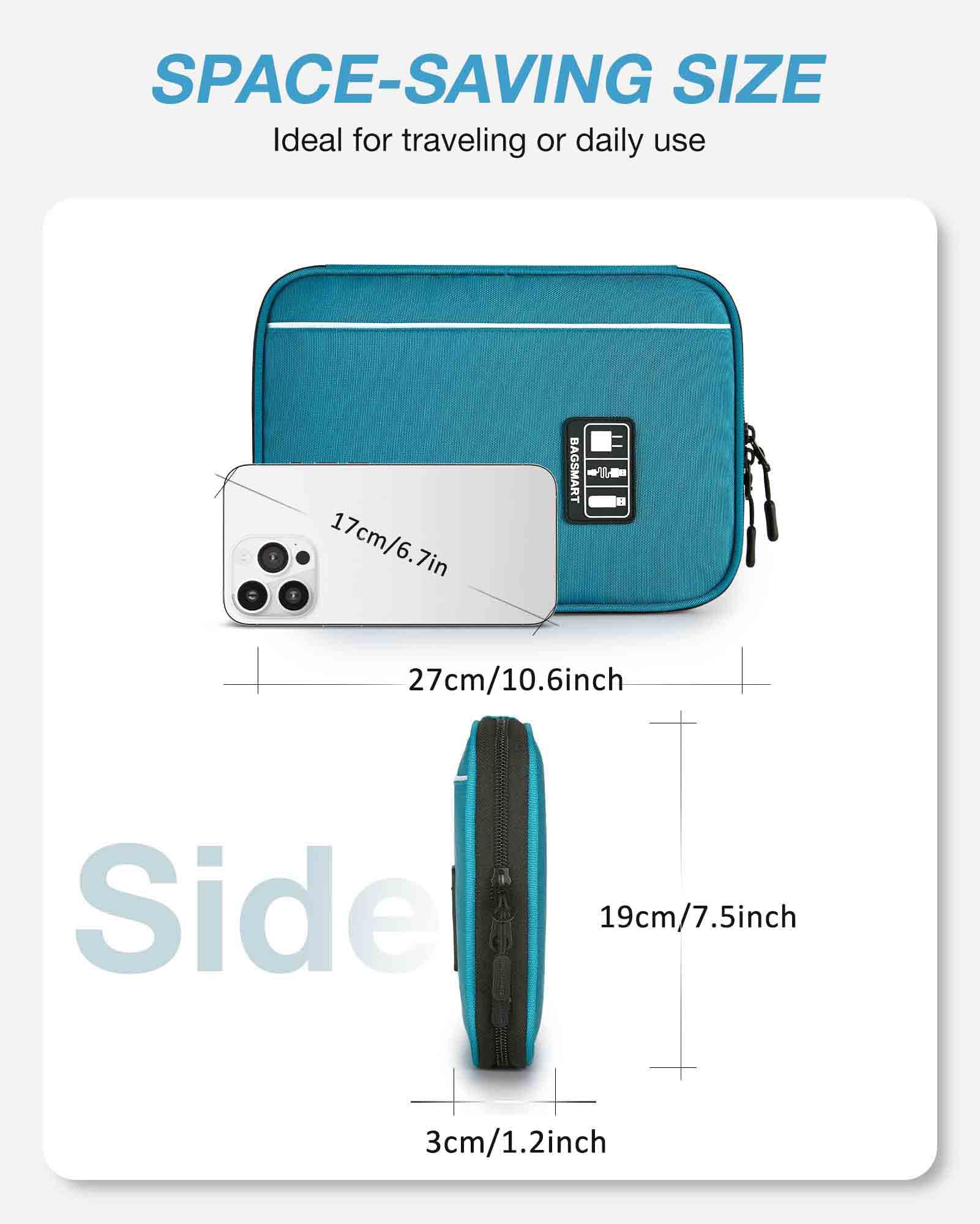 BAGSMART Travel Electronics Organizer Case - Compact Cable & Cord Organizer Bag for Phone Charger, Power Bank, SD Cards - Perfect for Business Trips, Vacations & Daily Commute (Blue)