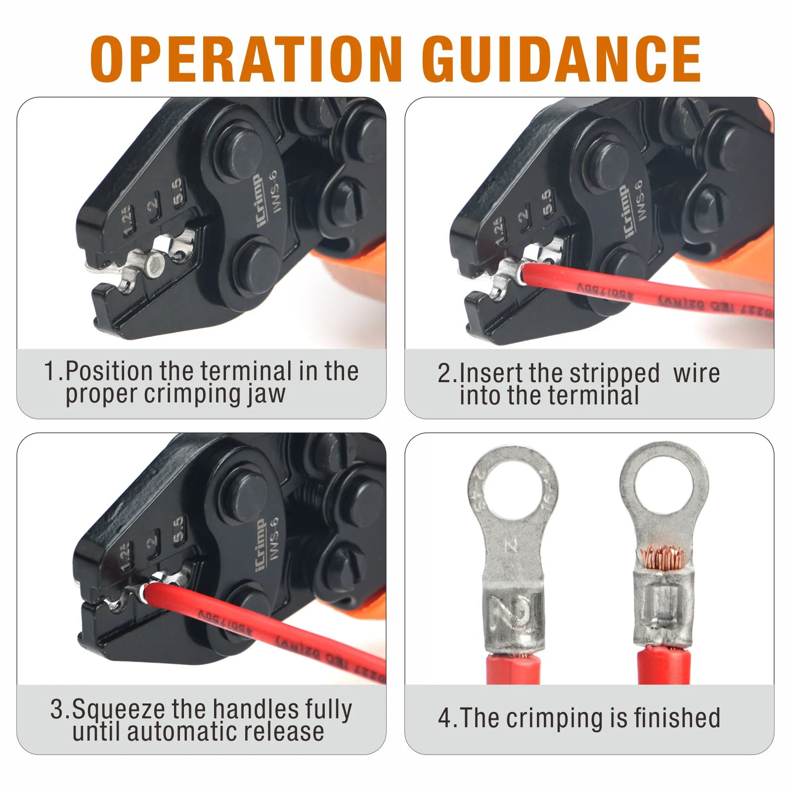 IWS 6 Non-Insulated Terminal Crimping Tool for AWG 16-10 - Professional Butt, Splice, Open & Plug Connectors - Perfect for Automotive, Electrical & DIY Projects