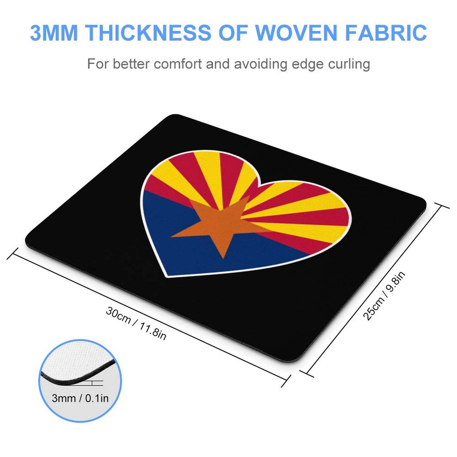 Arizona Flag Heart Mouse Pad - Non-Slip Rubber Base Desk Mat for Laptop & Gaming (25x30cm) | Perfect for Office, Home & Gaming Setup