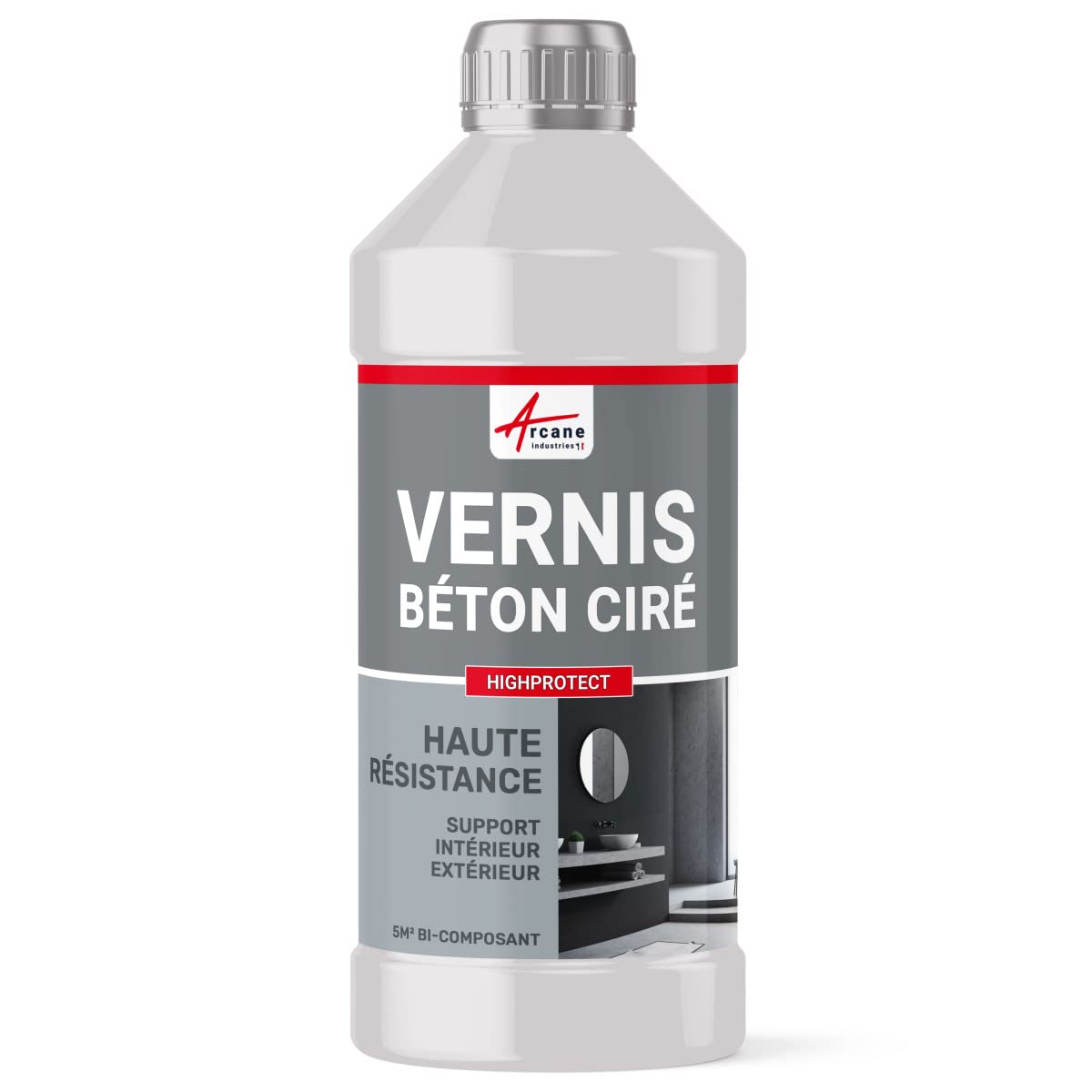 High-Resistance Two-Component Concrete Polish Varnish for Outdoor Use - HIGHPROTECT - Covers 5 m² (2 Coats) - ARCANE INDUSTRIES - Ideal for Driveways, Patios & Industrial Floors