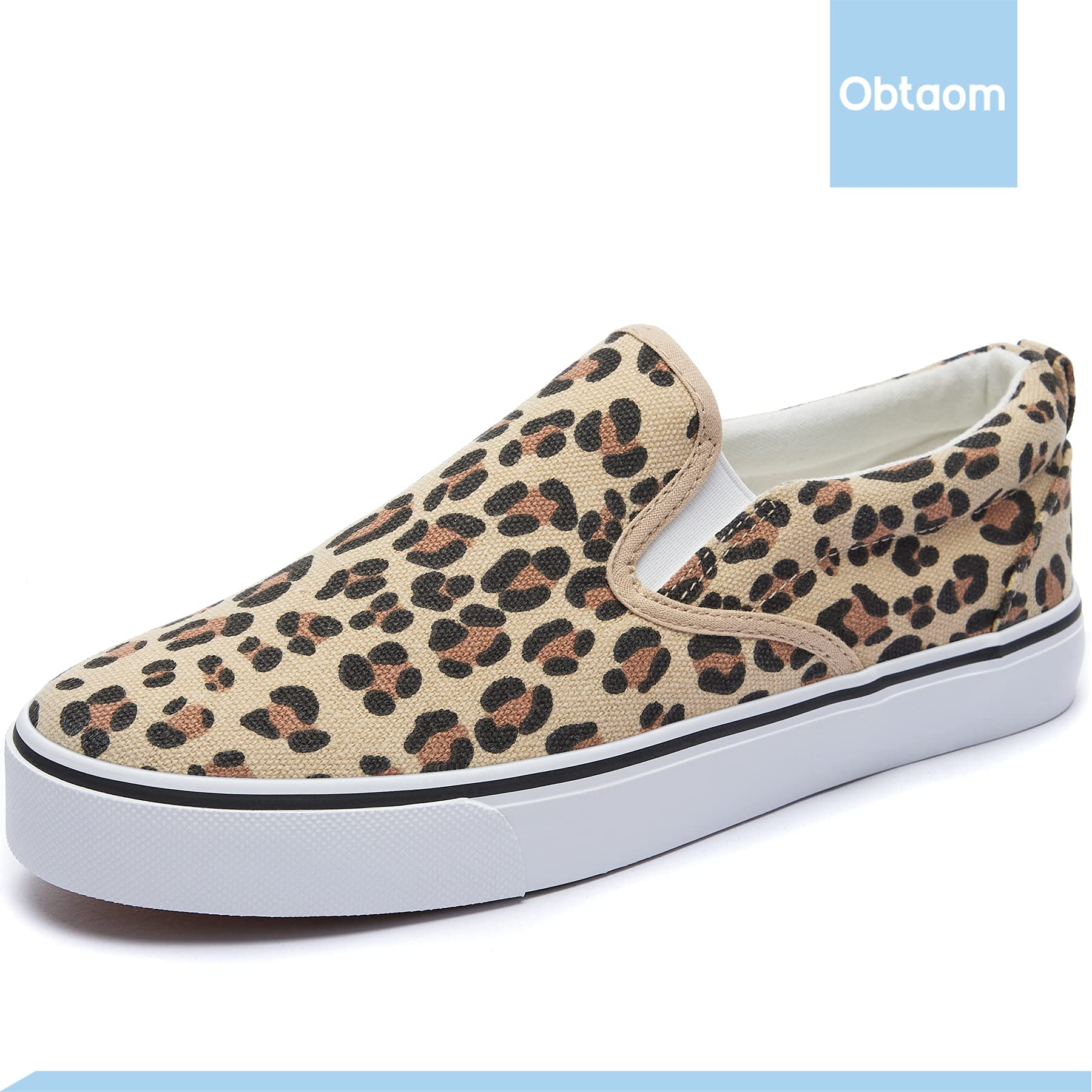 Obtaom Women's White Sneakers & Black Slip-On Shoes - Low Top Canvas Loafers for Casual Wear, Walking & Everyday Comfort