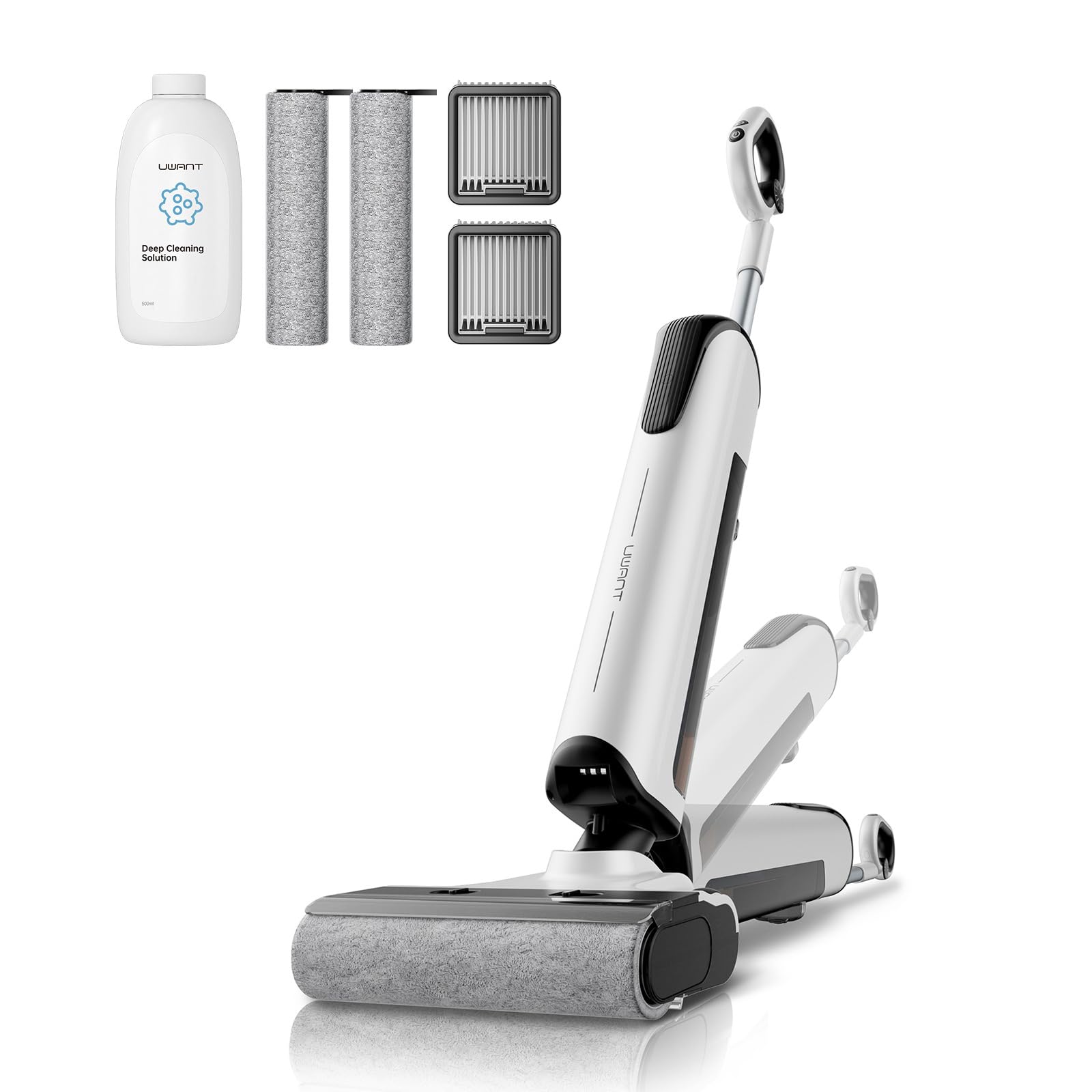 Uwant Wet Dry Vacuum Cleaner - Cordless Vacuum Mop with Self Cleaning System, 18000Pa Powerful Suction, 40 Min Runtime, Dual-Sided Edge Cleaning for Hard Floors (White Gray) - Perfect for Pet Hair, Spills & Whole Home Cleaning
