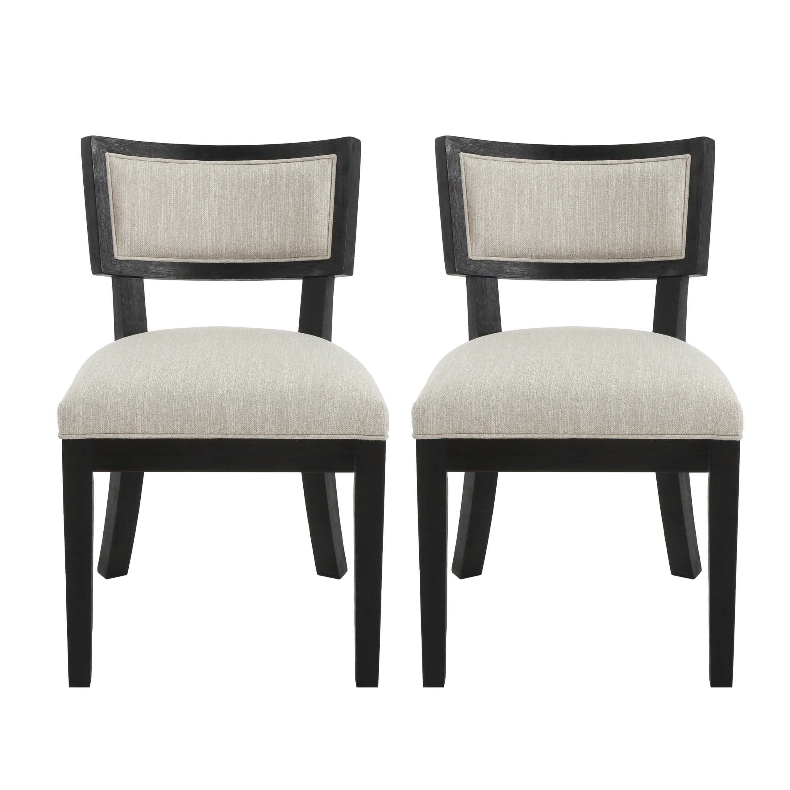 Christopher Knight Home Set of 2 Fabric Upholstered Armless Dining Chairs with Rubberwood Legs & King Louis Back - Wood Frame Soft Chairs for Dining Room, Kitchen, Restaurant - Brown & Beige - Perfect for Home Decor, Small Spaces & Elegant Dining Settings
