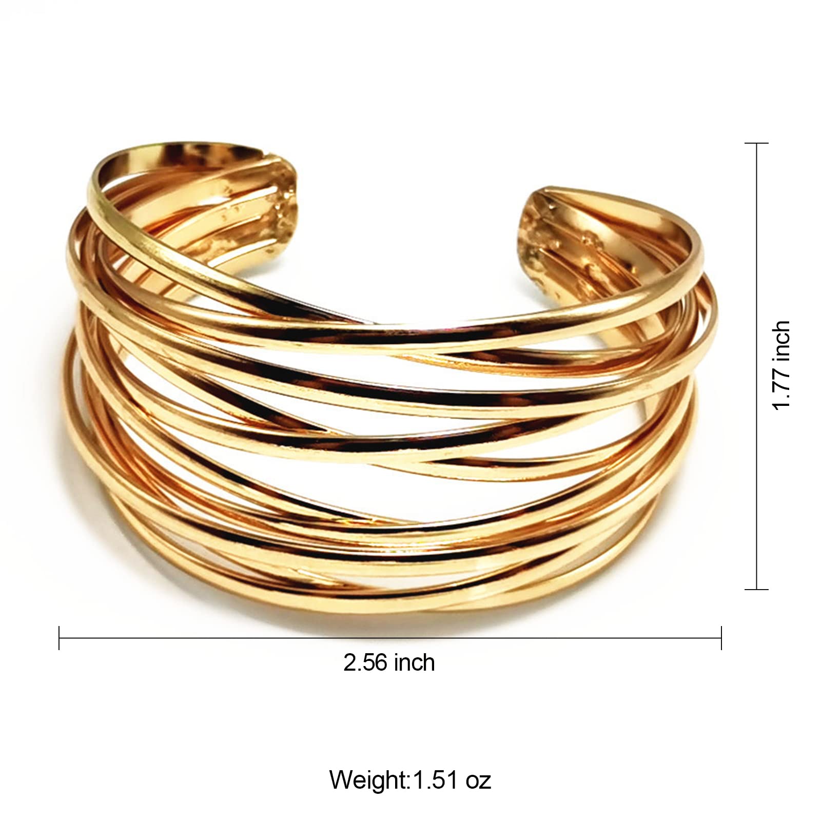Chunky Gold Cuff Bracelet for Women - Fashionable Gold Line Web Wrist Bangle - Elegant Costume Jewelry for Parties, Weddings & Evening Events