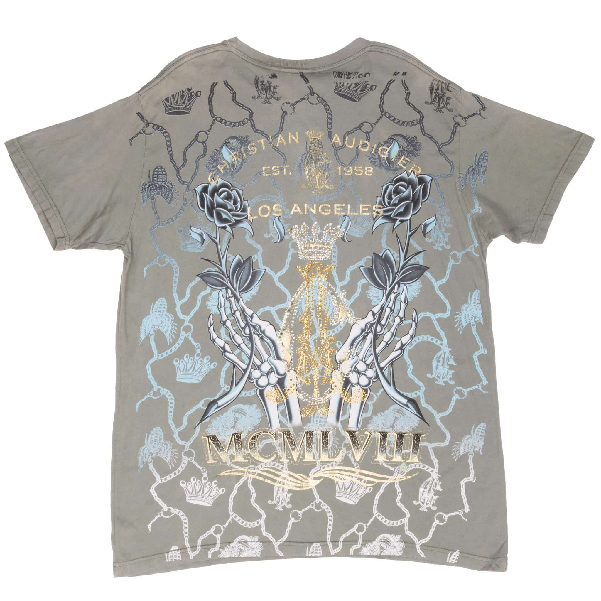 Vintage Christian Audigier Rhinestones Skull T-Shirt 2000s XL - Made in USA - Gothic Fashion & Rock Style Tee for Men and Women
