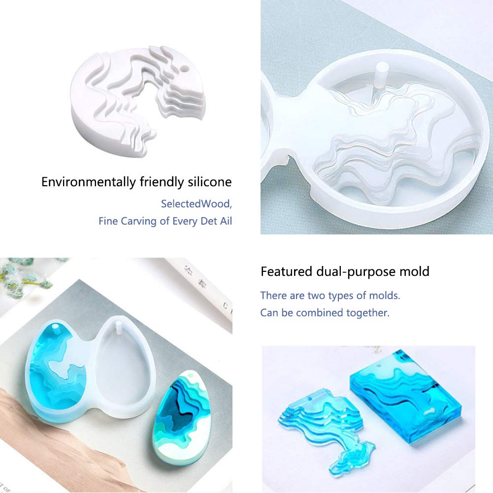 3-Piece Island Resin Mold Set for DIY Jewelry Making - Silicone Pendant, Earring & Keychain Casting Molds with Holes & Pipettes - Perfect for Necklaces, Crafts & Home Decor