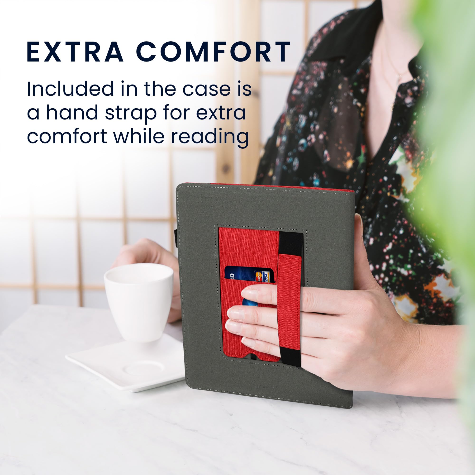 kwmobile Faux Leather Case for Amazon Kindle Scribe (2022/2024) - Premium Stand Cover with Suede Interior in Red/Dark Grey - Perfect for Reading, Travel & Work Protection