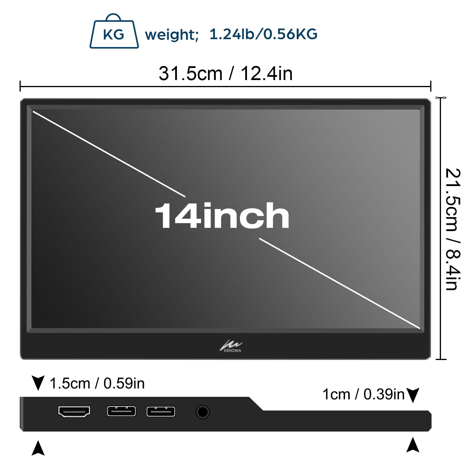 Kenowa 14 Inch Portable Touchscreen Monitor - IPS FHD 1920x1200P Display with USB-C & HDMI - External Screen for Laptop, PC, Mac, Raspberry Pi, Xbox, PS3/PS4, Nintendo Switch - Perfect for Gaming, Work & Travel
