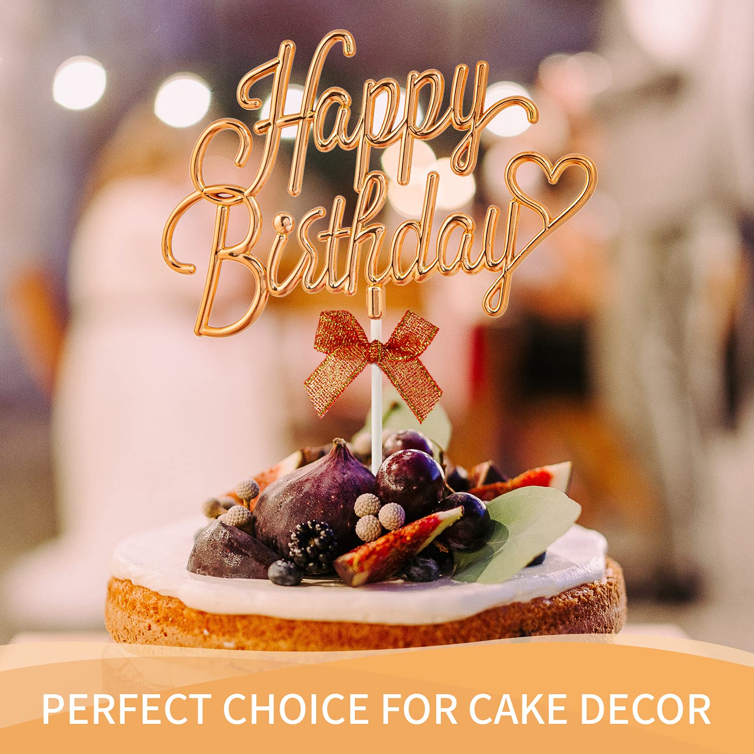 3D Gold Happy Birthday Cake Topper - Double Sided Cursive Sign with Bow for Birthday Cake Decorations | Perfect for Birthday Parties, Photo Booth Props & Celebration Decor (Gold)