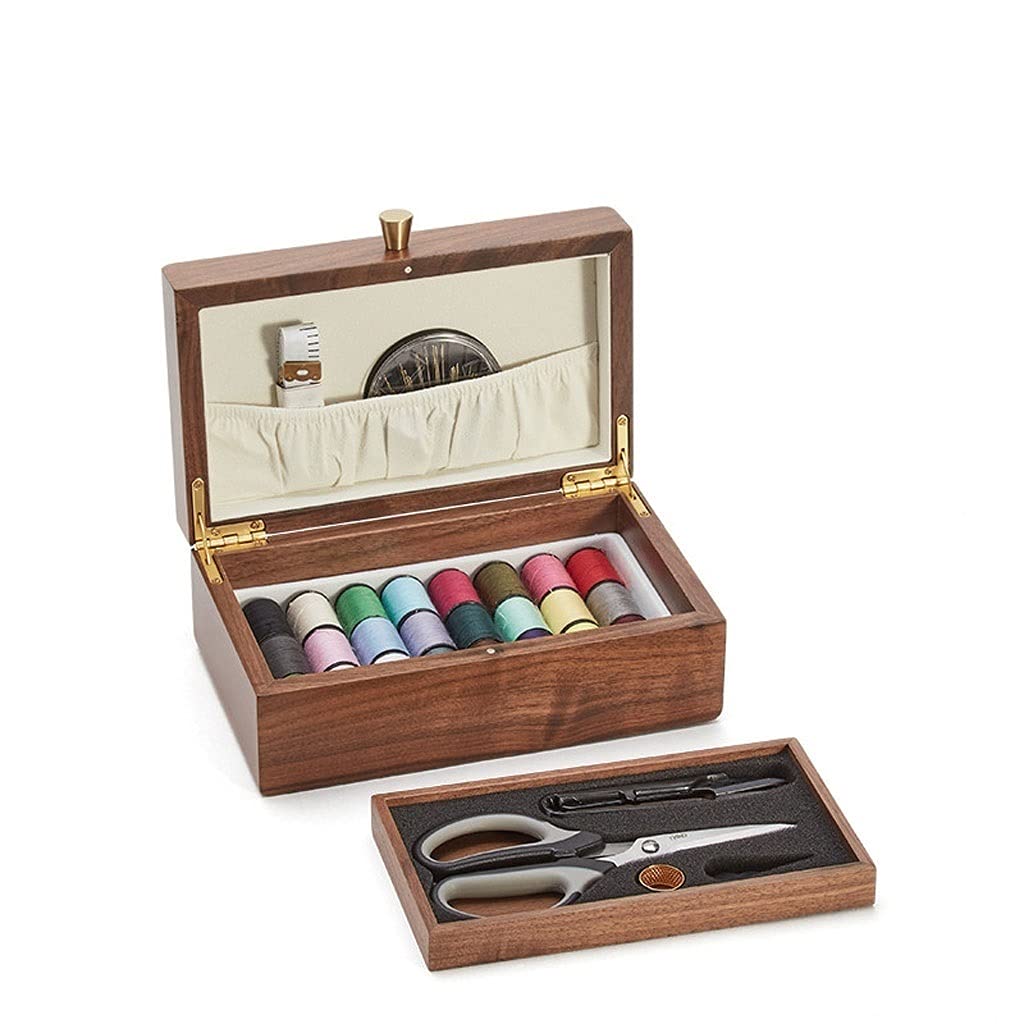Premium Wooden Needlework Box - Portable Multi-Function Sewing Kit with Hook Tools for Embroidery & Crafts (Brown, Medium Size) - Perfect for Home Use, Travel & DIY Projects