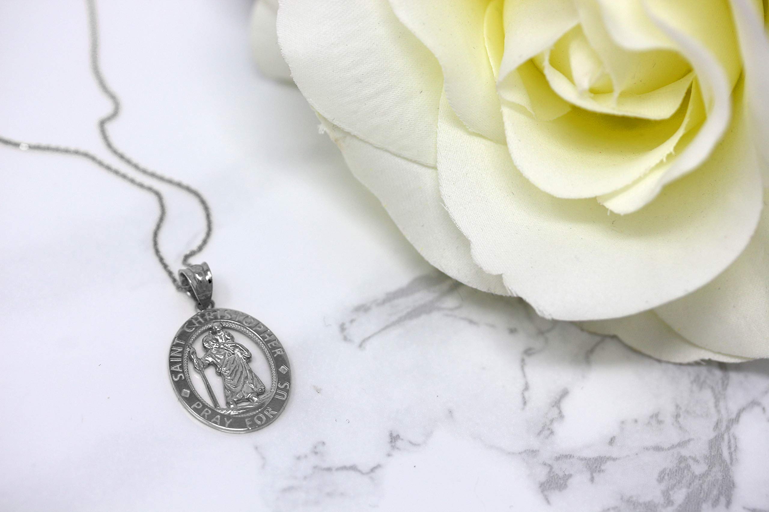 Pray for Us Sterling Silver Saint Christopher Oval Charm Pendant Necklace - Perfect for Religious Gifts, Baptisms & Everyday Faith Jewelry