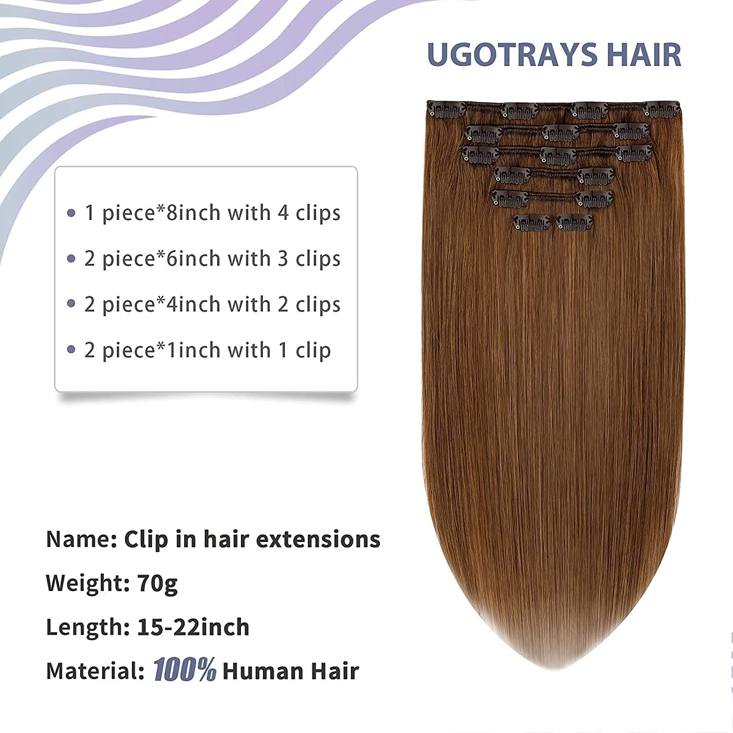 Light Brown Human Hair Extensions Clip-in 12 Inch 70g 7pcs Remy Hair Silky Straight with 16 Clips - #6 Chestnut Brown Hair Extensions for Women | Perfect for Daily Styling, Parties & Special Occasions