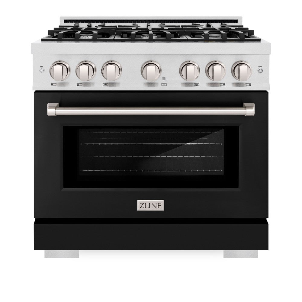 ZLINE 36-Inch 5.2 cu. ft. Dual Fuel Range with 6-Burner Gas Cooktop & Electric Convection Oven - Satin Stainless Steel with Black Matte Door (HDRS BLM 36) | Professional Kitchen Appliance for Home Chefs & Cooking Enthusiasts