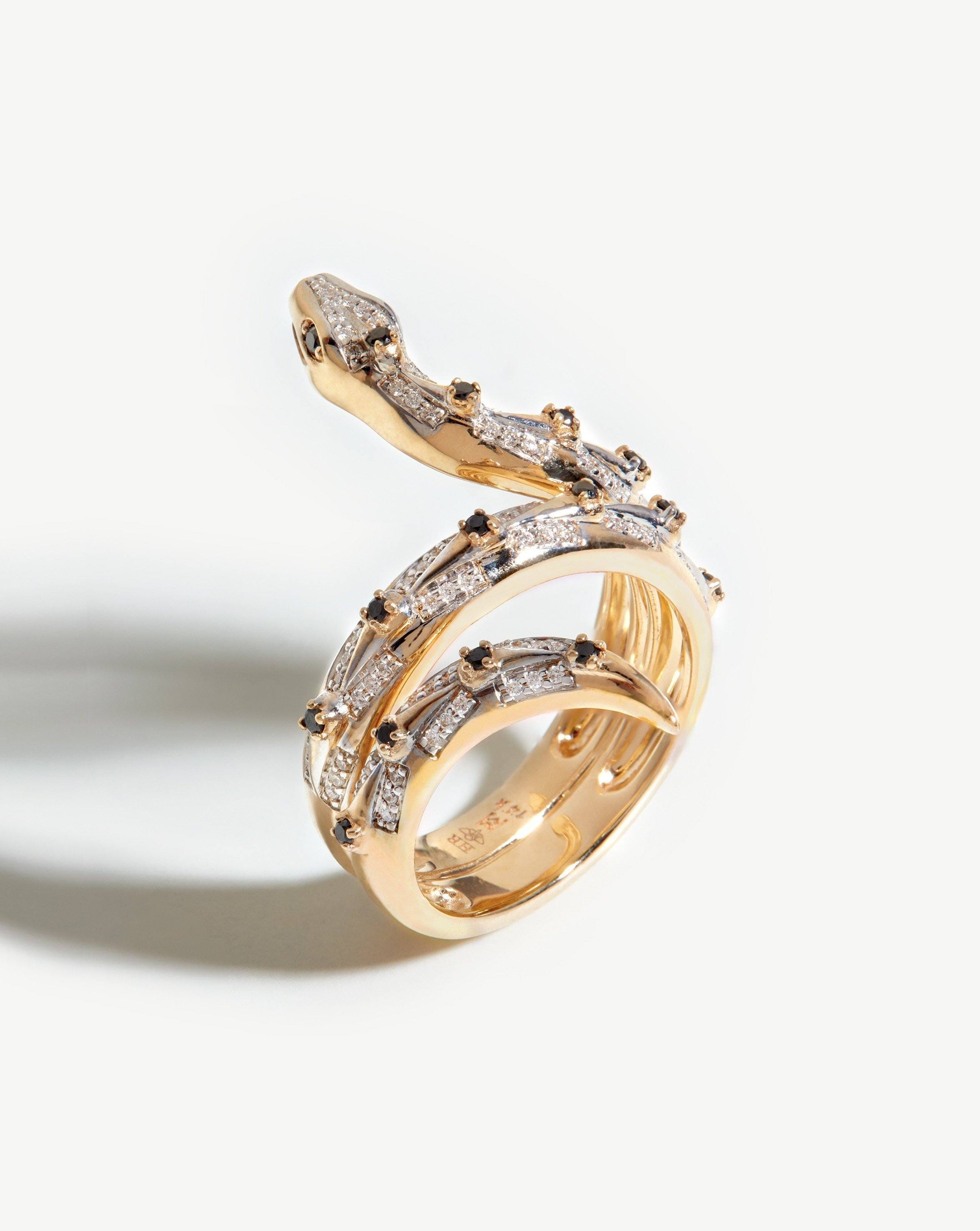Harris Reed Fine Coiled Serpent Ring - 14k Solid Gold & Diamond Jewelry for Women | Elegant Statement Piece for Parties, Weddings & Special Occasions