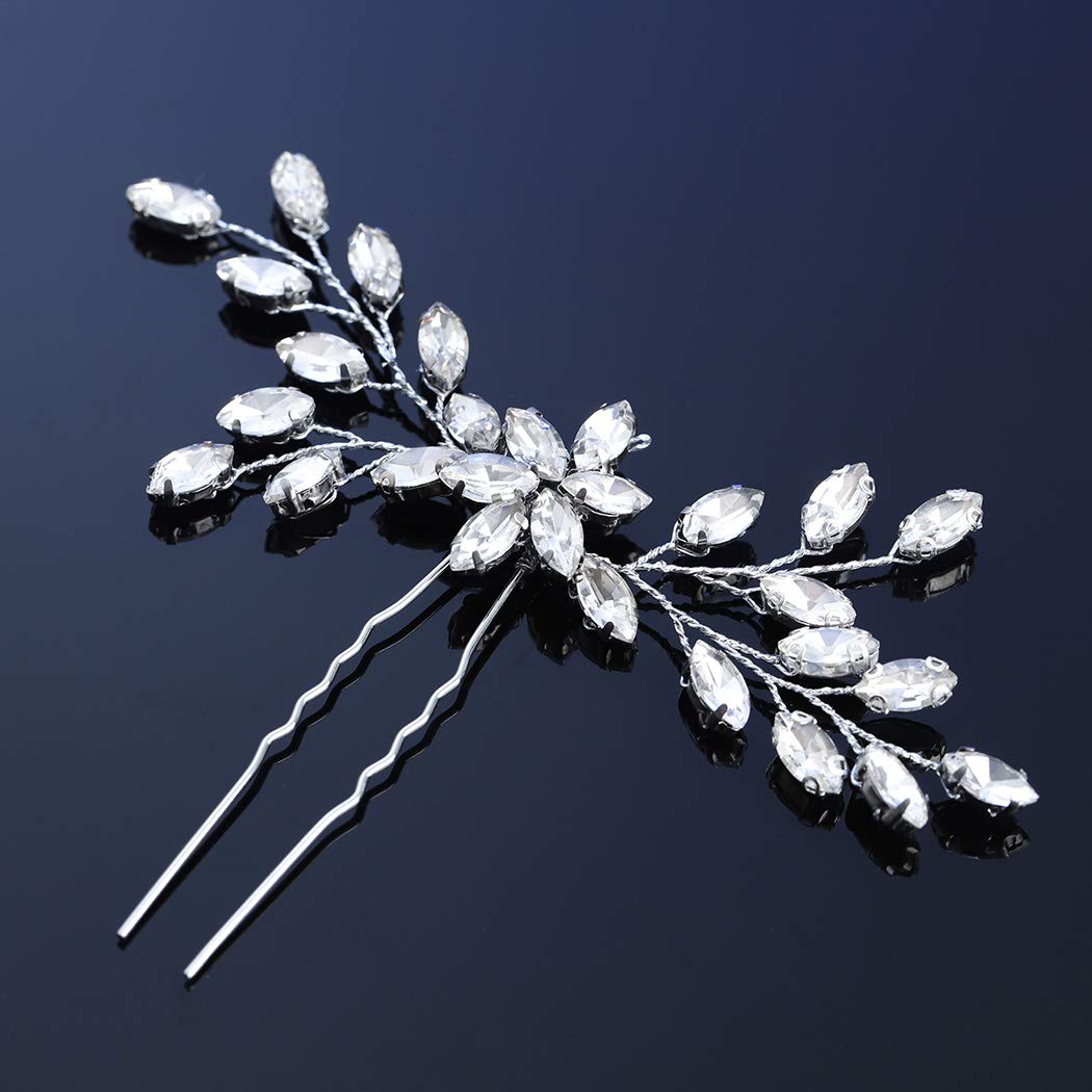 Unicra Bride Wedding Crystal Hair Pins - Silver Bridal Hair Accessories for Women & Girls (Pack of 1) | Perfect for Weddings, Prom, Parties & Special Occasions