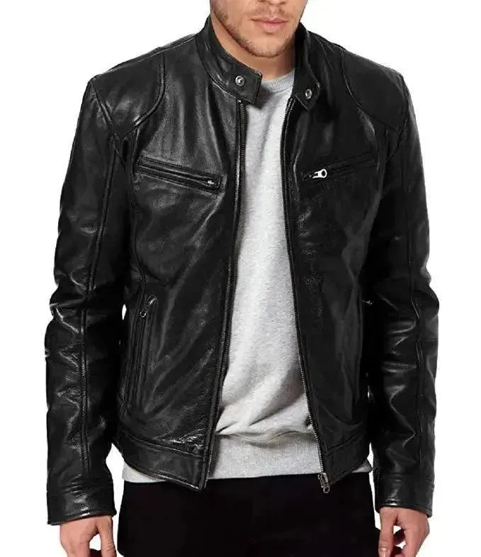 Slim Fit Men's Leather Jacket - Premium Genuine Leather Motorcycle Biker Jacket for Men - Stylish & Comfortable for Casual Wear, Riding & Outdoor Activities