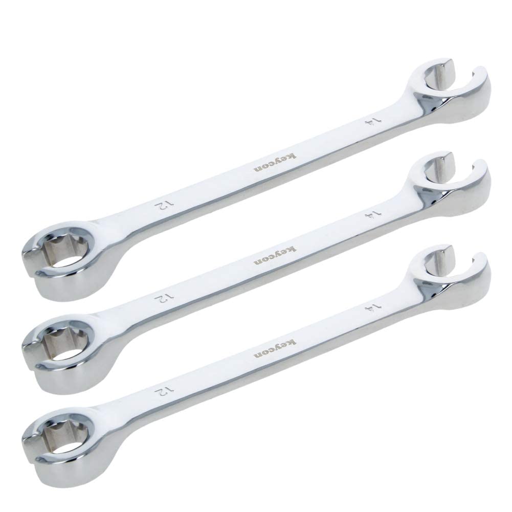 Auniwaig 3PCS 12mm x 14mm Flare Nut Metric Wrench Set - High Carbon Steel Double Open End Wrenches with Chrome Plating for Automotive, Plumbing and DIY Projects
