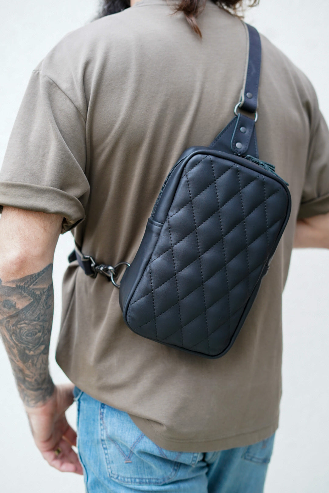 Diamond Stitch Sling Bag - Flat Black Crossbody Bag for Men & Women | Perfect for Travel, Gym & Everyday Use