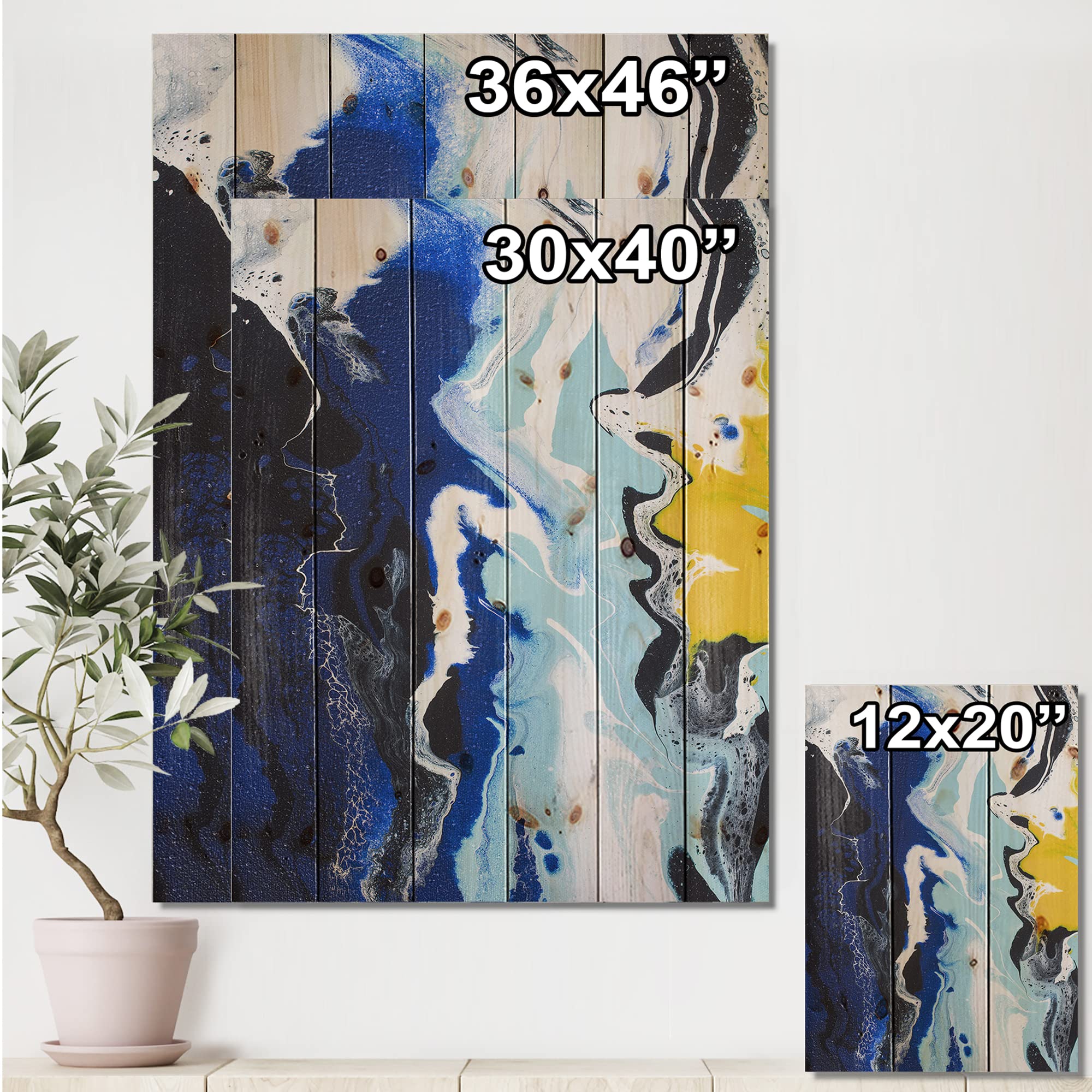 Abstract Yellow and Blue Waves Modern Wood Wall Art - Large Contemporary Wood Wall Decor Panels Printed on Natural Pine - Perfect for Living Room, Bedroom, or Office Decor