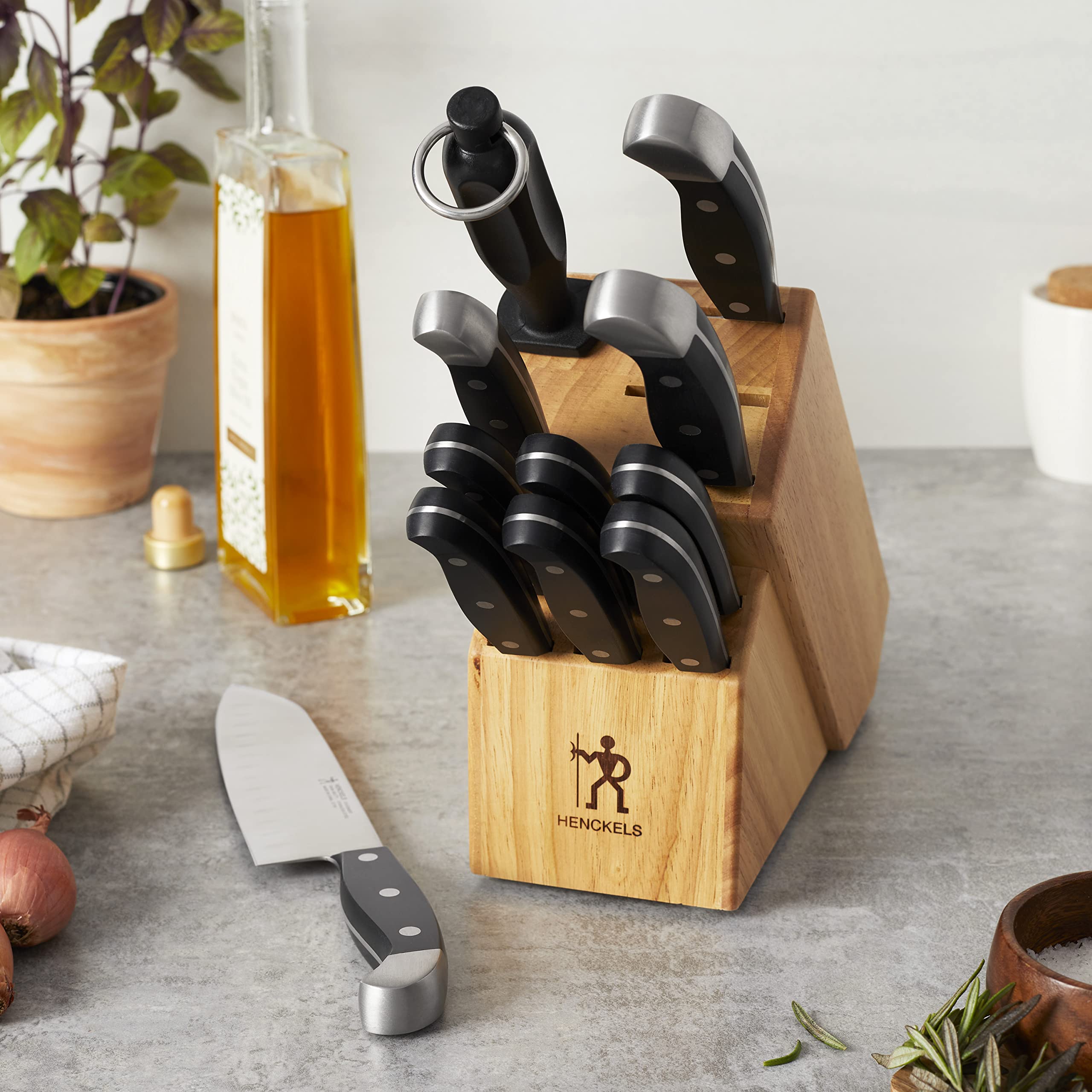 HENCKELS Premium 12-Piece Knife Set with Block - Razor Sharp German Stainless Steel Kitchen Knives - Dishwasher Safe - Perfect for Home Chefs, Cooking Enthusiasts & Professional Kitchens
