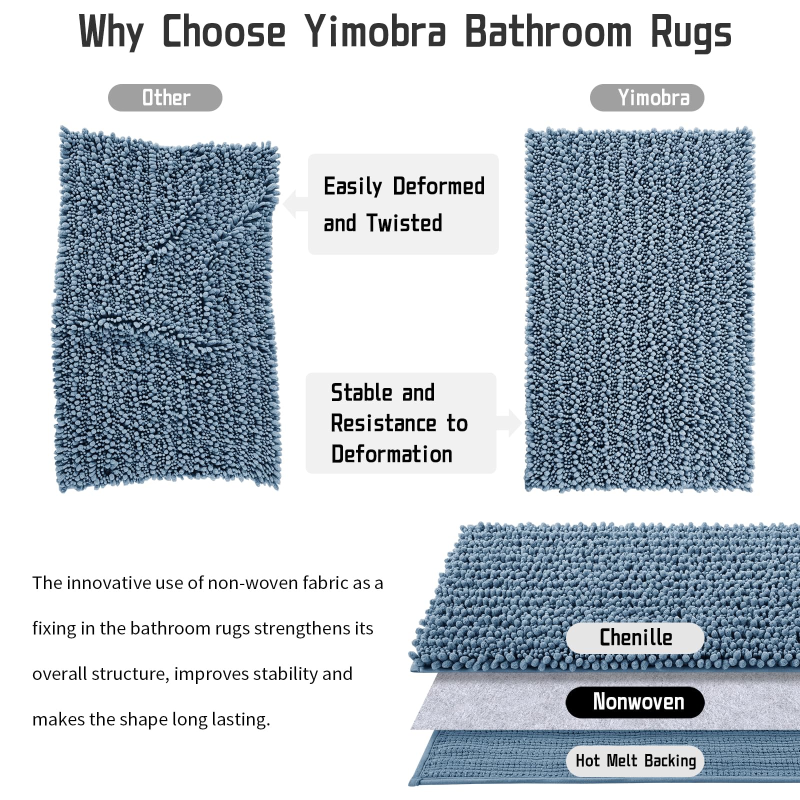 Yimobra Extra Soft Absorbent Chenille Bath Rug Mat - 55