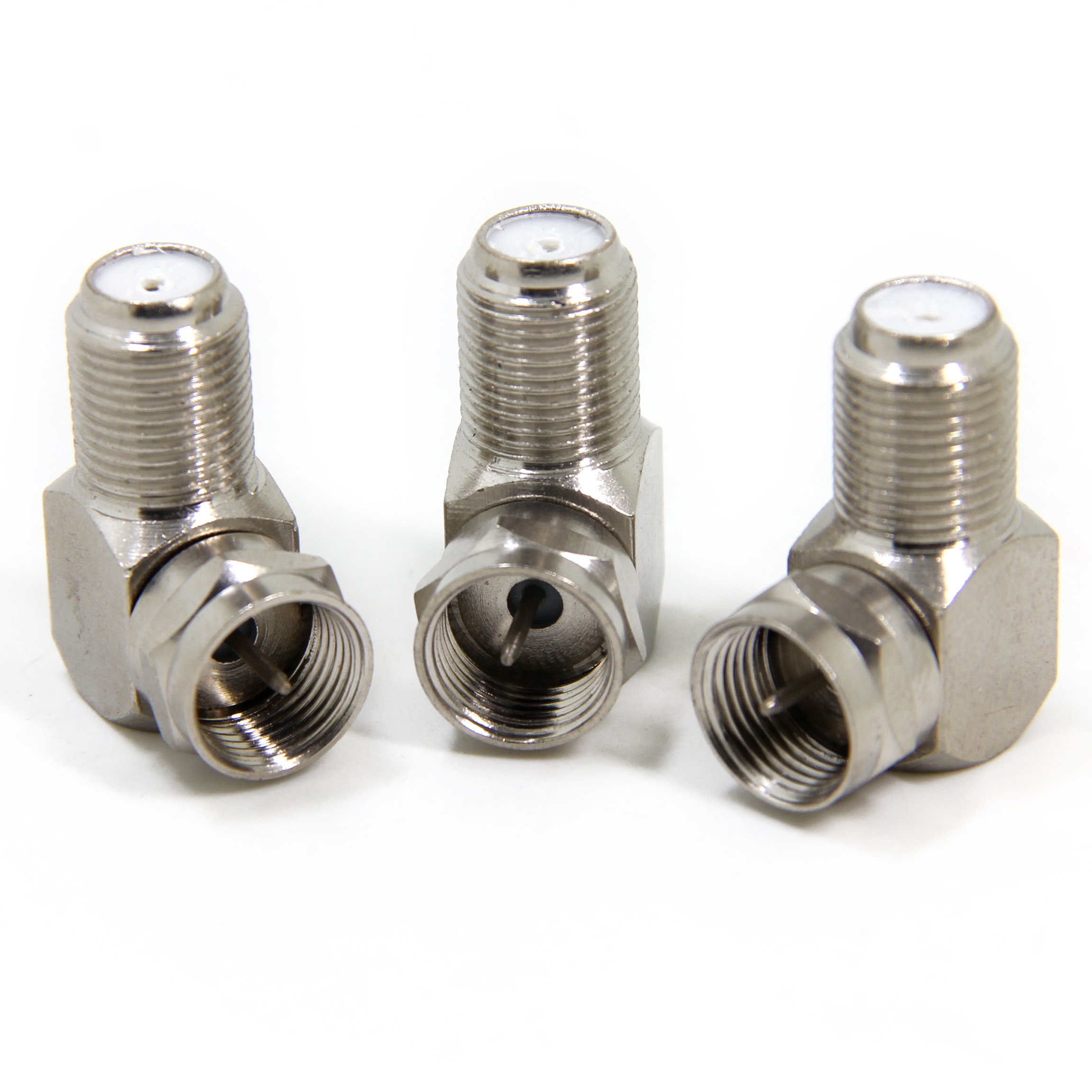 90 Degree Right Angle Coaxial Connector, 3-Pack F Type Male to Female RG6 Coax Adapter - Perfect for Wall Mounted TVs, Tight Spaces & Corner Installations | Secure Connection for Home Theater, Cable Box & Satellite Systems