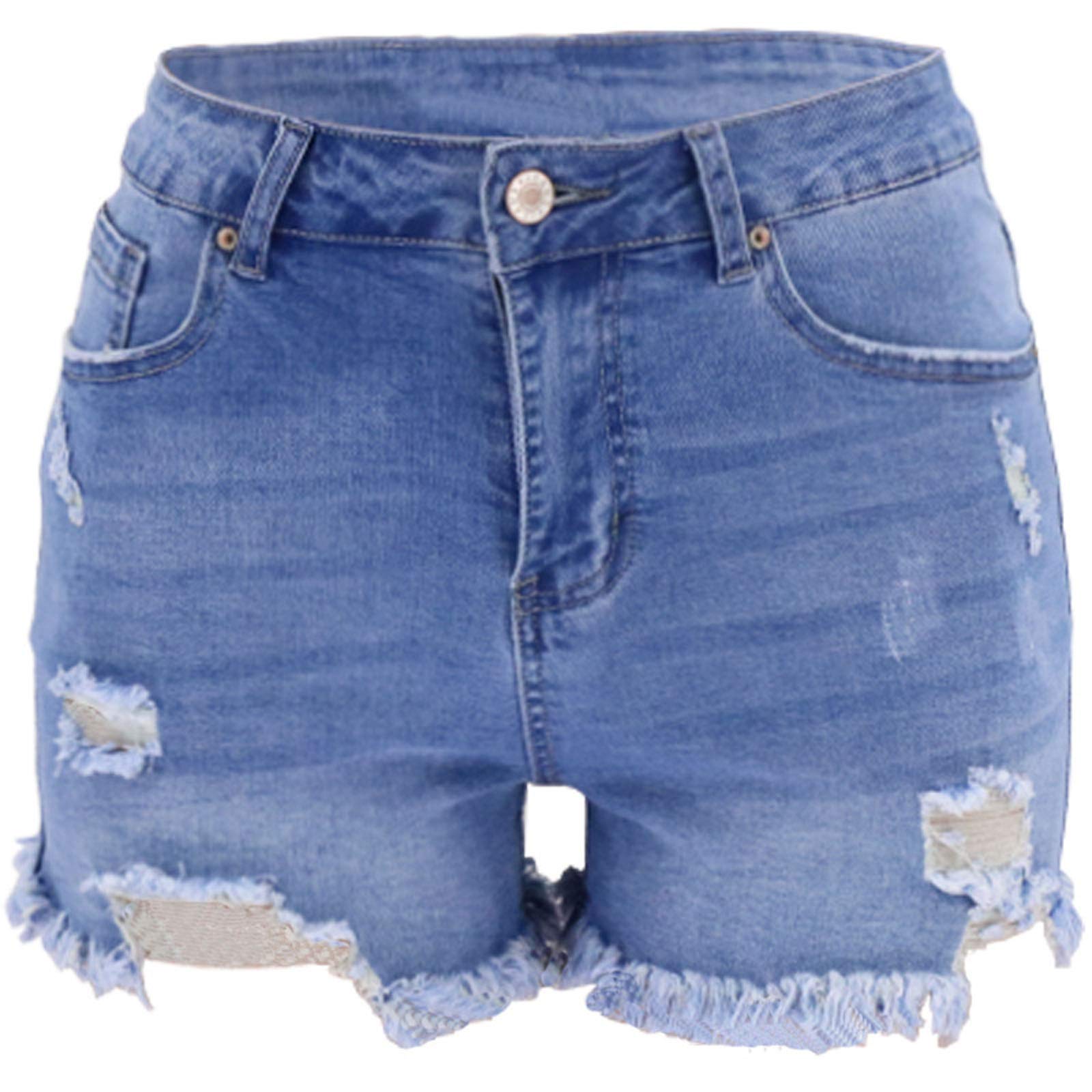 LIXIAO Women's Mid Rise Ripped Stretchy Denim Shorts with Frayed Raw Hem - Comfortable Casual Jean Shorts for Summer Outfits, Beach Vacations and Streetwear Fashion