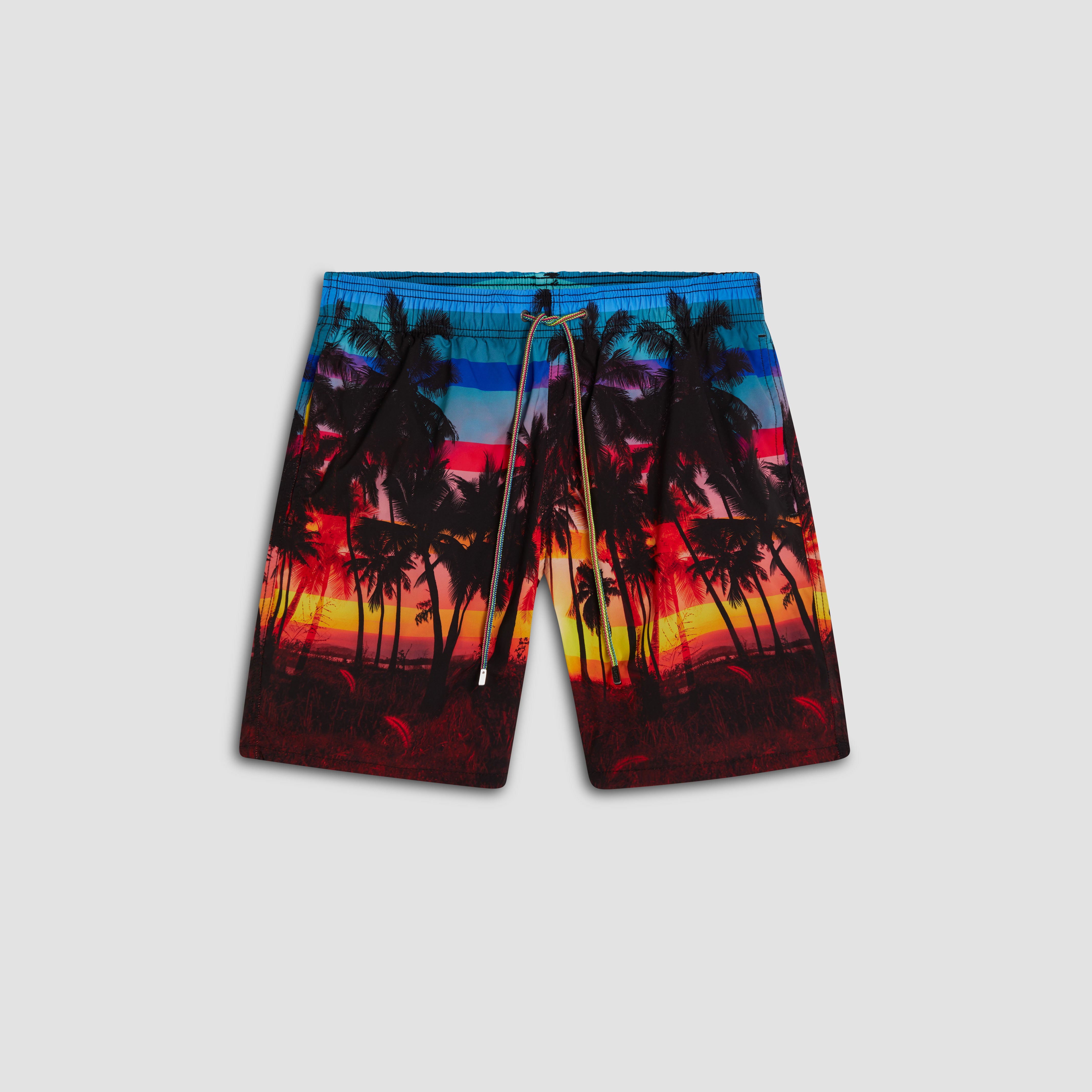 Cosmo Tropical Sunset Swim Trunks for Men - Quick Dry Beach Shorts with Pockets - Perfect for Swimming, Vacation & Summer Outdoor Activities