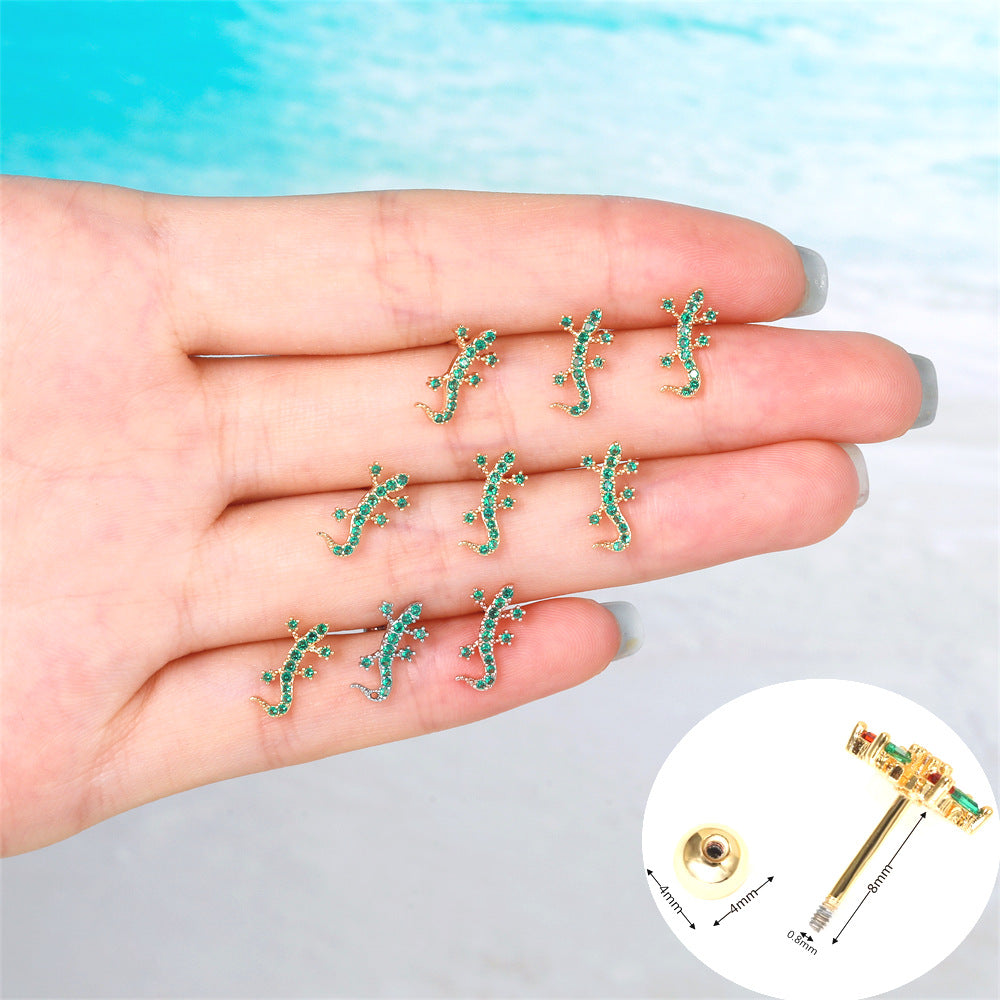 20G Lizard Conch Stud Animal Helix Piercings | EGD0285 - Unique Body Jewelry for Cartilage, Tragus & Helix Piercing - Perfect for Punk, Goth & Alternative Fashion Styles