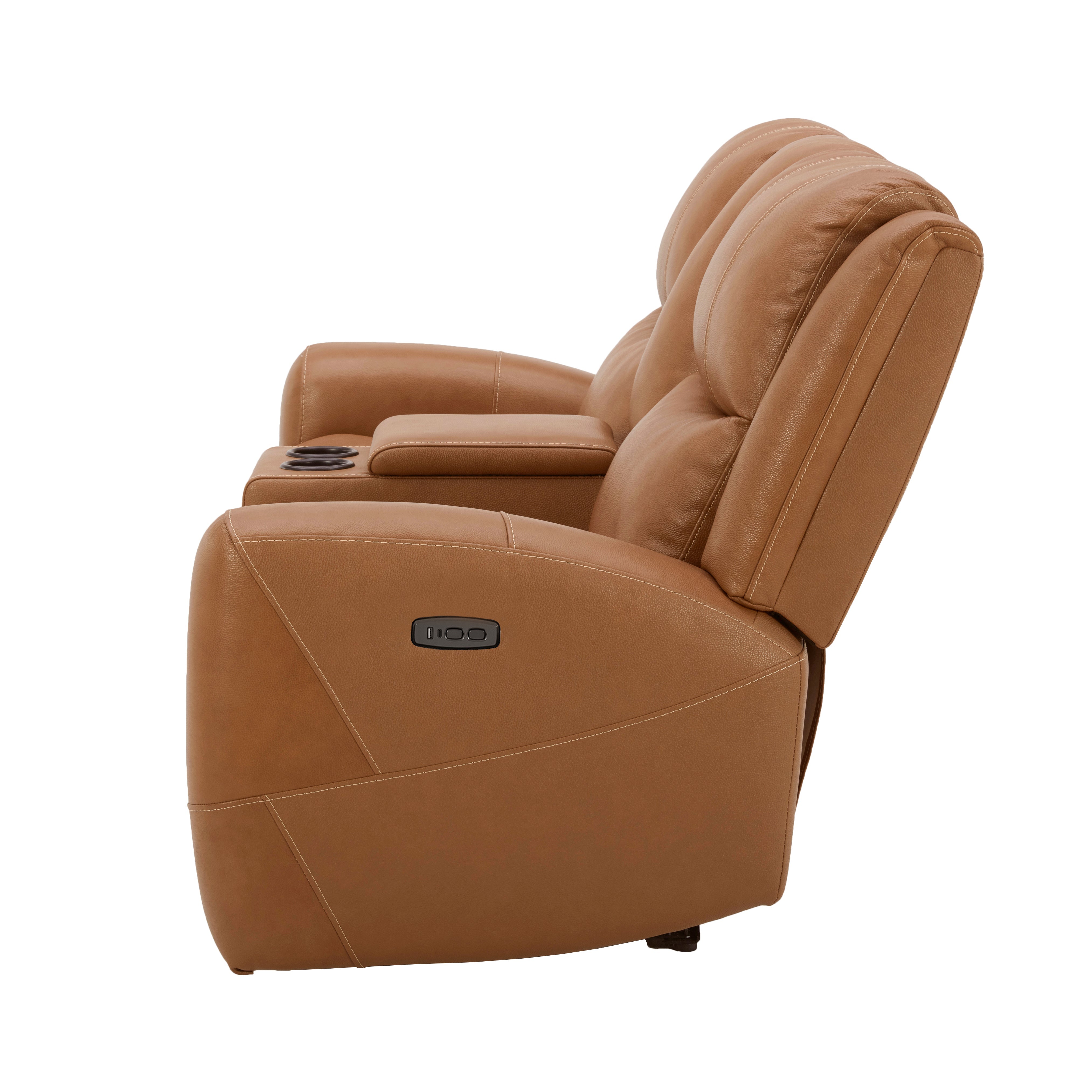 Roundhill Furniture Cozura Genuine Leather Power Reclining Loveseat with Console - Dual Motor, USB Charging & Cup Holders - Perfect for Living Room, Home Theater & Family Gatherings