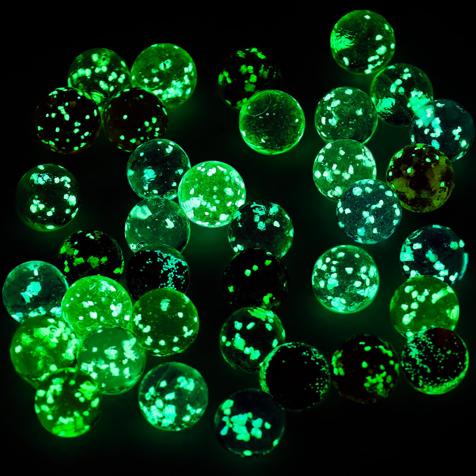 FUTUREPLUSX 36PCS Glow in The Dark Glass Marbles Bulk - 16mm/0.6 Inch Luminous Marbles for Kids, DIY Marble Runs, Home Decor, Party Favors & Night Light Sensory Play