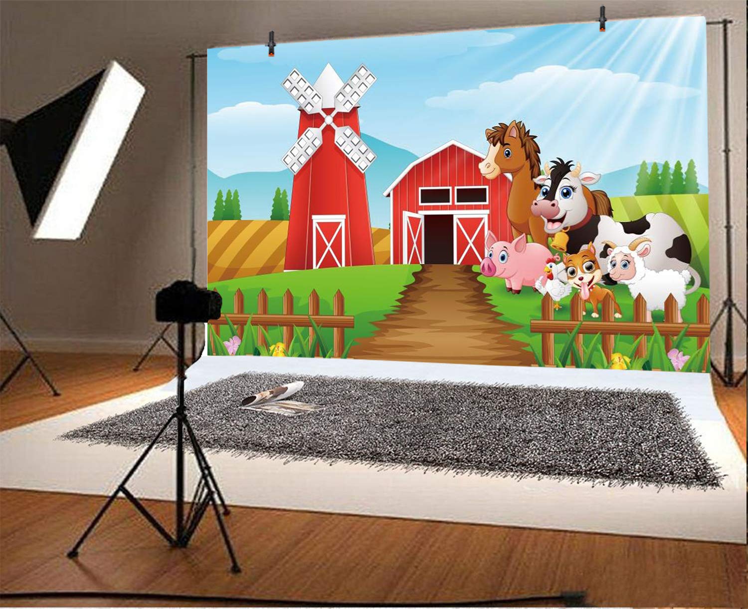 Yeele 10x8ft Cartoon Farm Pasture Photography Backdrop - Countryside Barn Scenery with Livestock Animals - Rustic Baby Boy Kids Adult Portrait Photo Booth Props - Perfect for Birthday Parties, Baby Showers & Themed Events