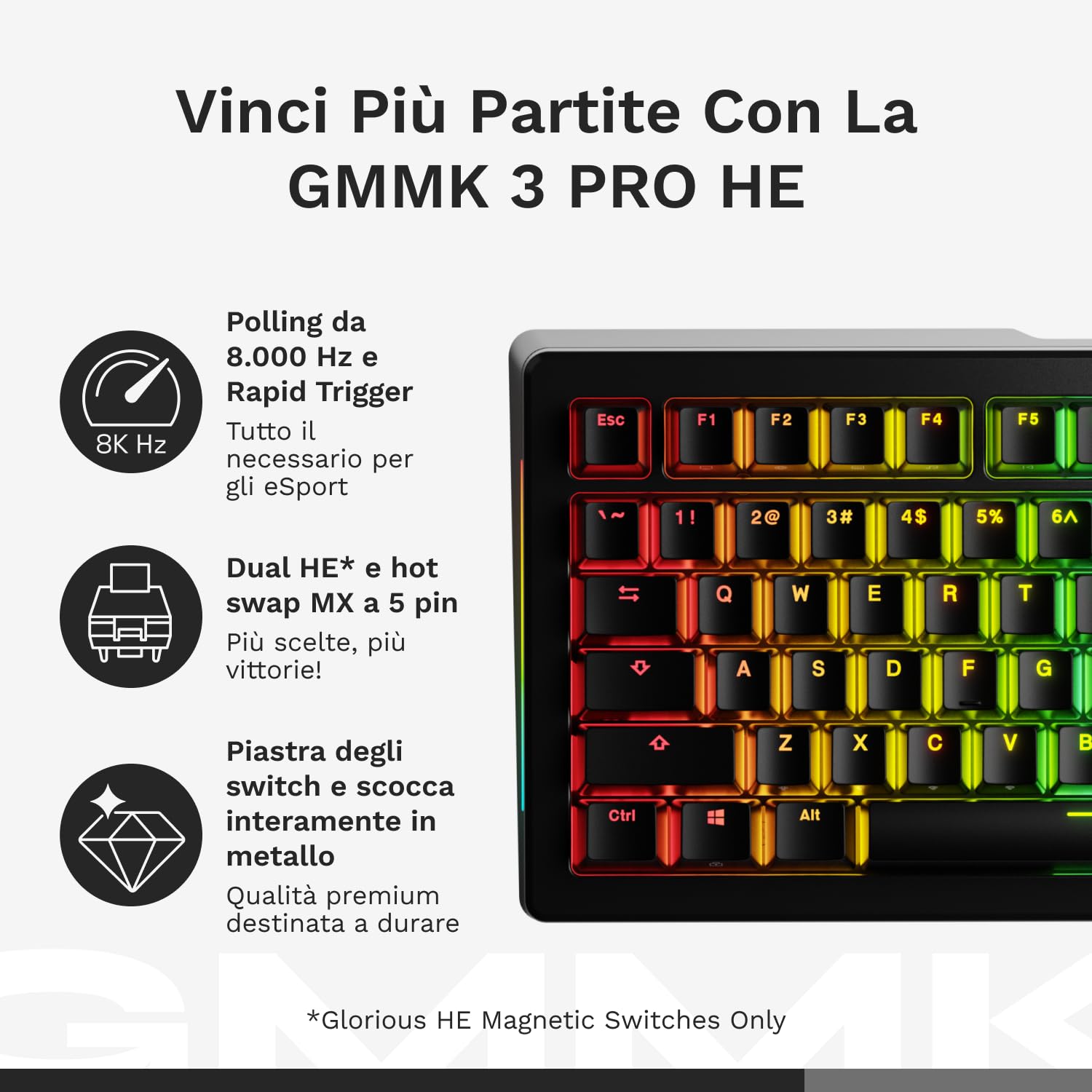 Glorious GMMK 3 PRO HE Mechanical Gaming Keyboard - 75% TKL Layout, Rapid Trigger Hall Effect Switches, Hot-Swappable MX & Magnetic Switches, 8K Polling Rate, Modular Aluminum Frame, QWERTY US Layout - Black | Perfect for Competitive Gaming & Professional Typing
