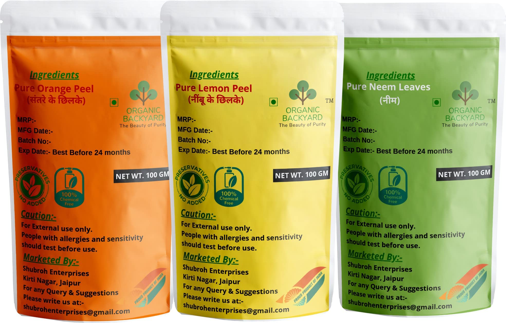 Organic Neem Orange Peel & Lemon Peel Powder Combo - 100% Natural Face Care Treatment (100g Each) for Glowing Skin, Acne Control & Exfoliation - Perfect for DIY Face Masks & Natural Skincare Routines