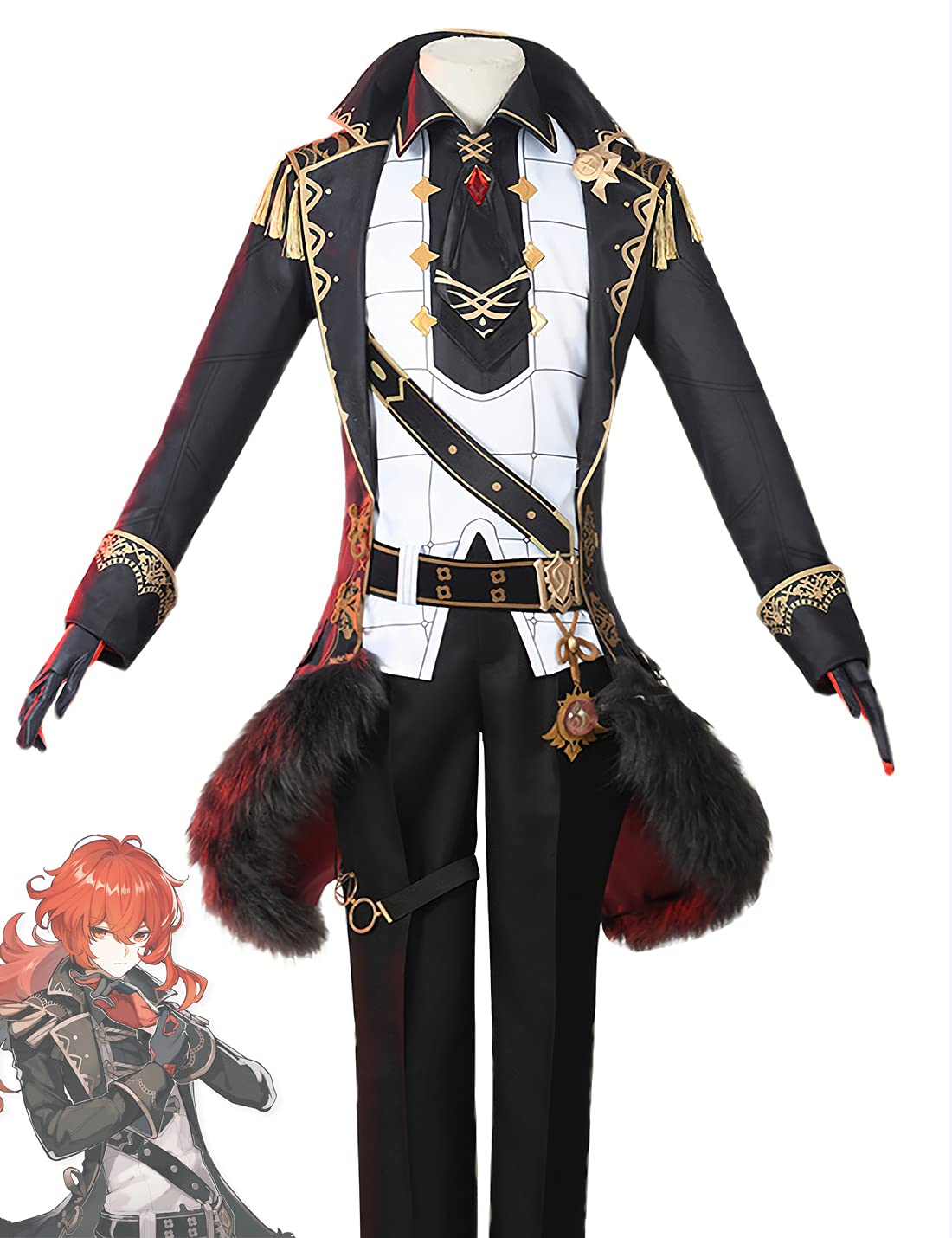 Genshin Impact Diluc Ragnvindr Cosplay Costume Set with Accessories | Anime Halloween Party Uniform | Perfect for Cosplay Events, Comic Con & Themed Parties
