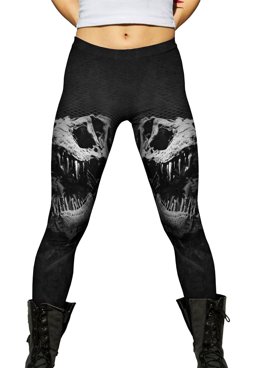 Yizzam Women's Ajari T-Rex Dinosaur Print Leggings - High Waisted Stretchy Yoga Pants for Workout, Running & Casual Wear