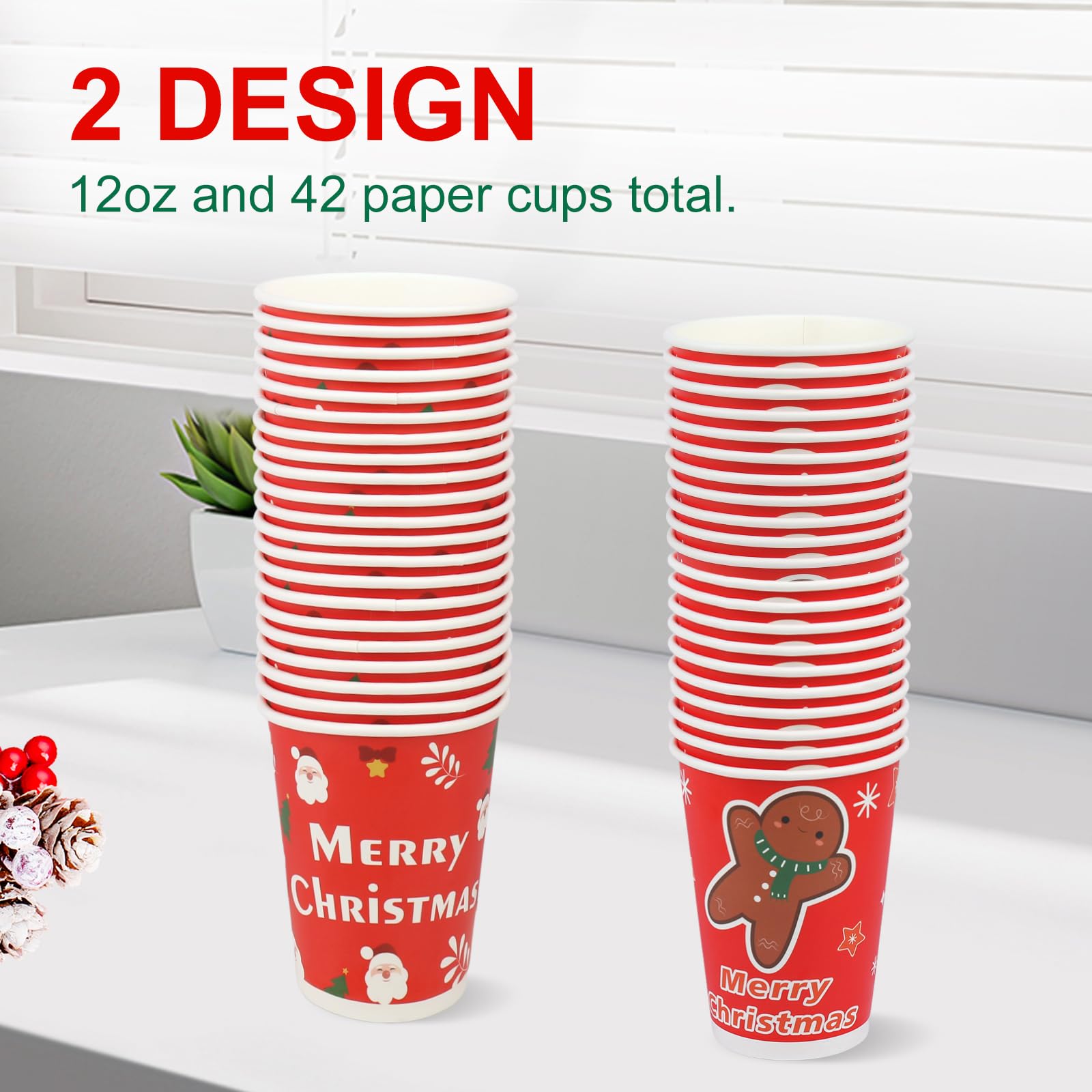 Richboom Disposable Christmas Coffee Cups - 42 Count 12 oz Cute Holiday Paper Cups for Hot Cocoa, Coffee & Cold Beverages | Perfect for Christmas Parties, Office Celebrations & Hot Chocolate Bars