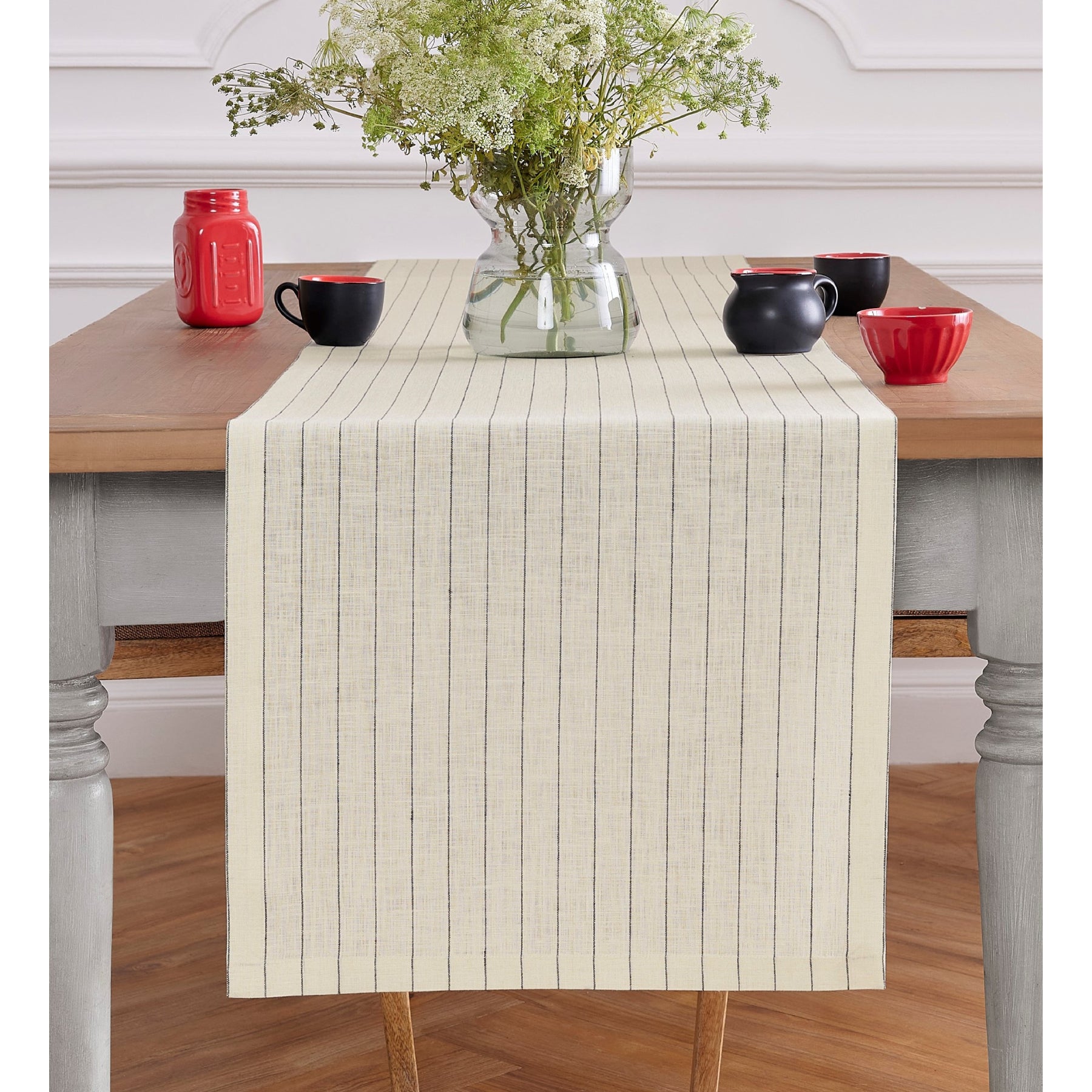 Elegant Pinstripe Table Runner - 16 Inch & 18 Inch Wide - Perfect for Dining Tables, Weddings & Holiday Decor