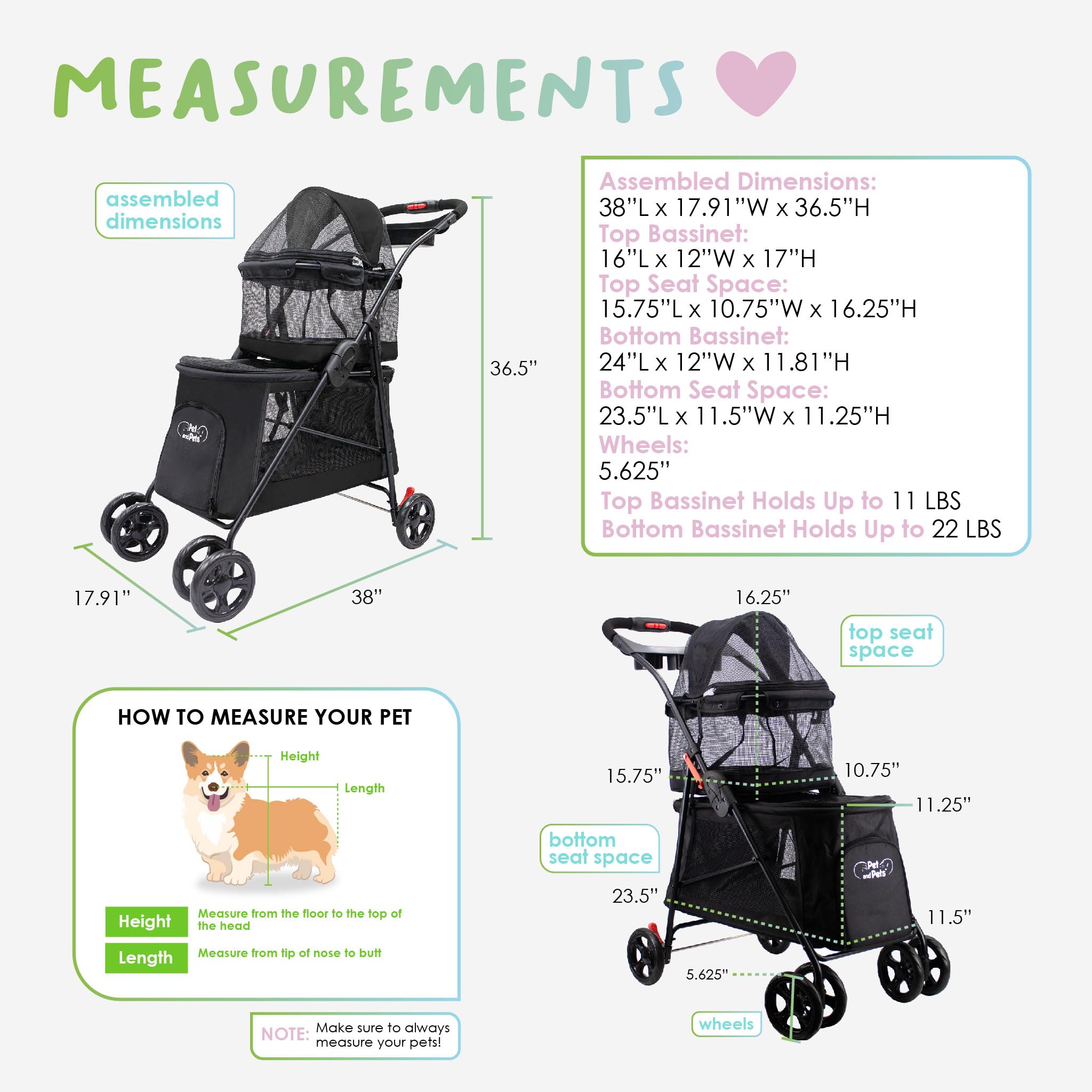 PETIQUE Double Decker Pet Stroller - 11.53lb Teal for Small Dogs & Cats