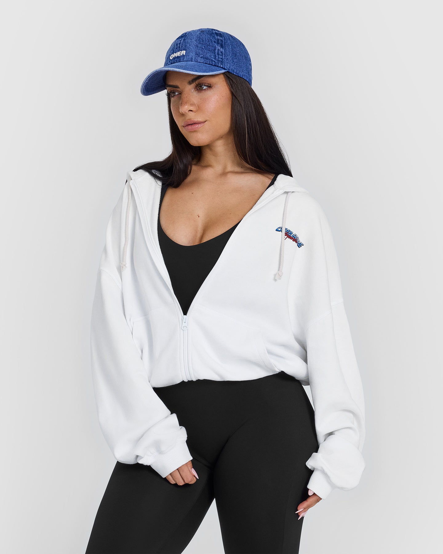 Raw Lounge Oversized Zip Through Hoodie with Graphic Print | White | Cozy Streetwear for Men & Women | Perfect for Casual Outings, Gym Sessions and Loungewear