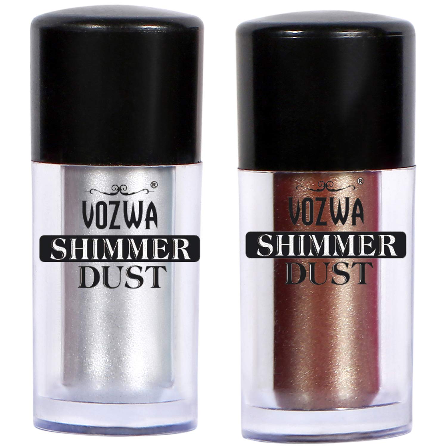 Vozwa Shimmer Eyeshadow Dust 4g - Silver & Coffee | Long-Lasting Metallic Makeup for Party, Night Out & Special Occasions