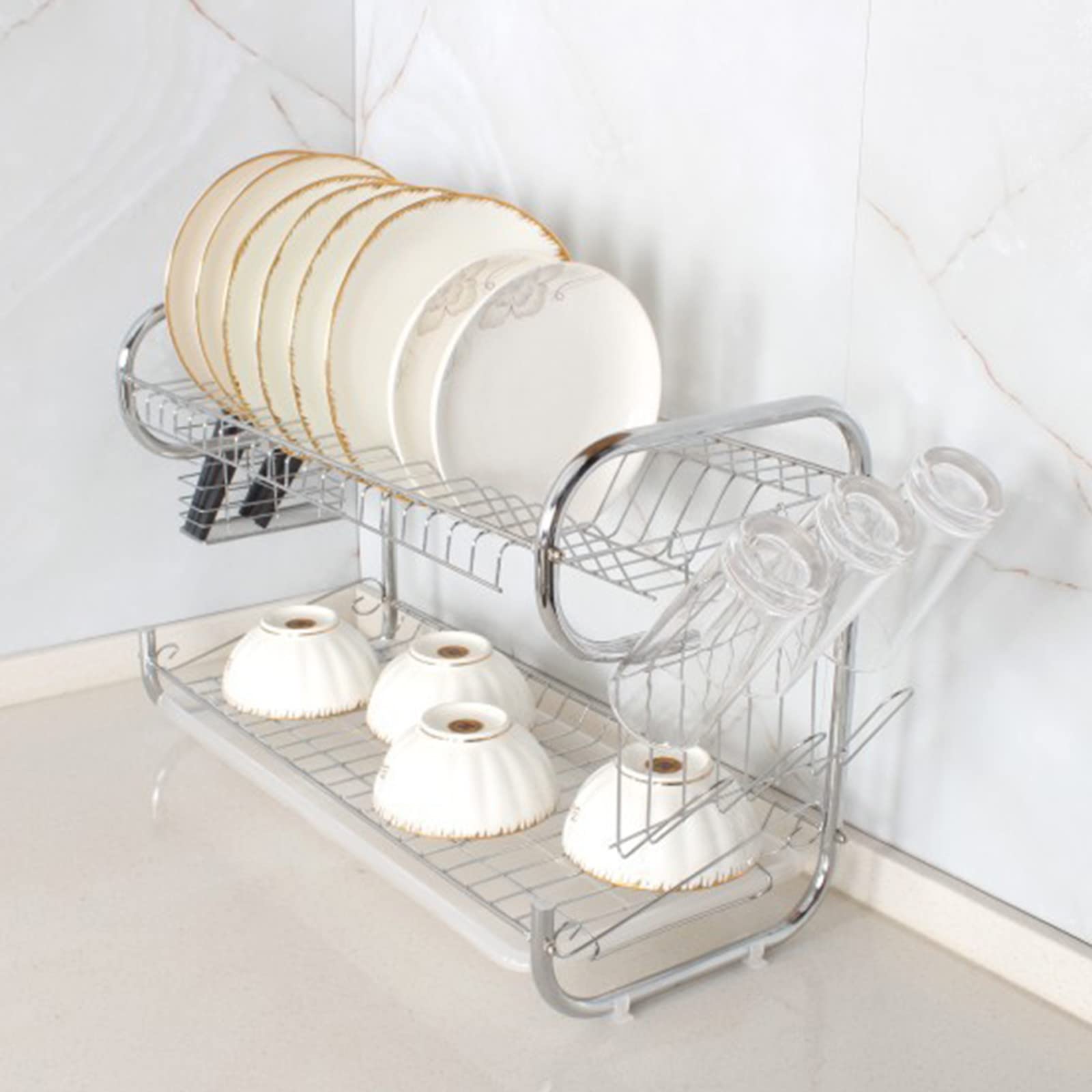 Stainless Steel Dish Drying Rack - 2-Tier Kitchen Organizer for Countertop