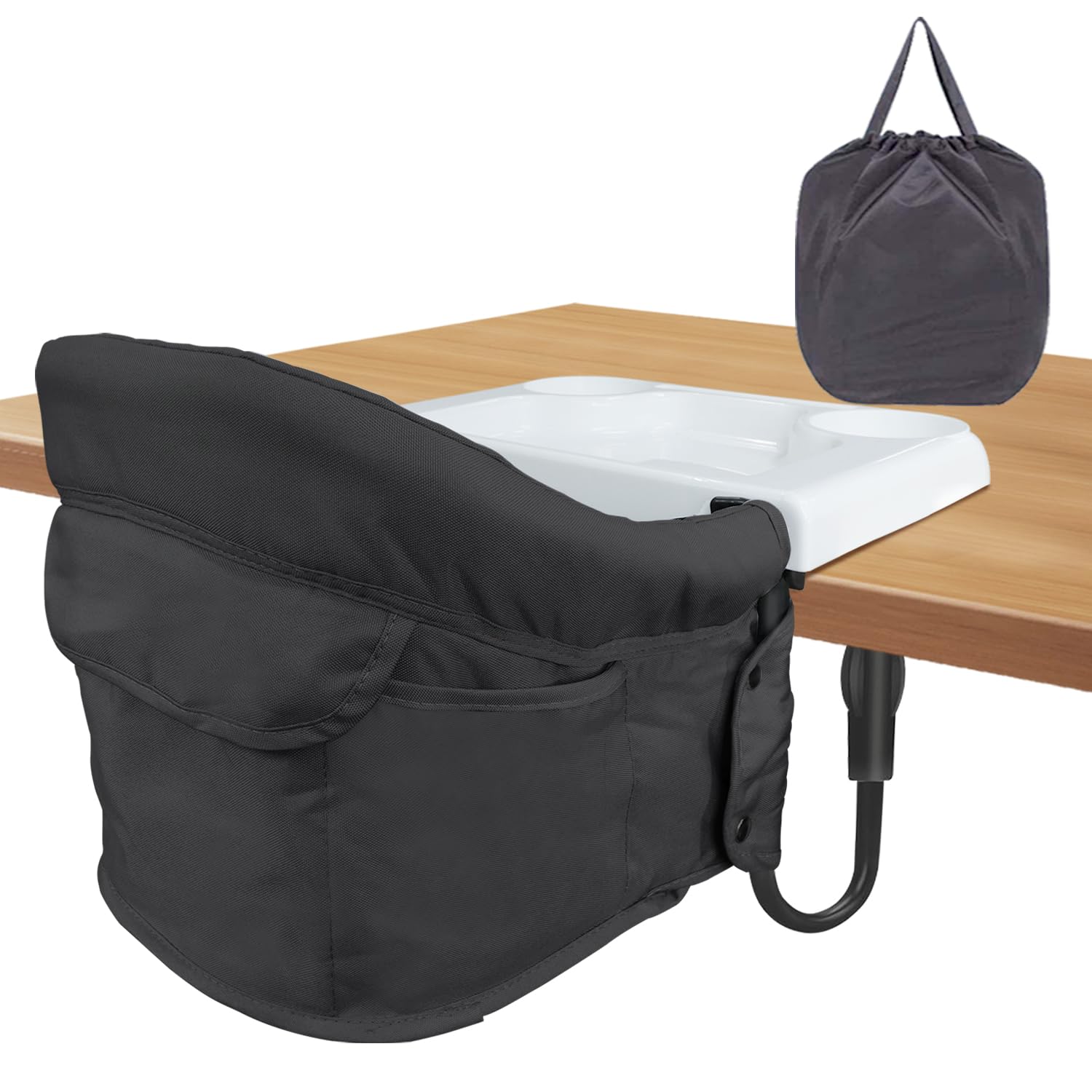 Ravmix Portable Baby High Chair Hook - Adjustable Clip-On Table Chair with Tray for Infants & Toddlers | Perfect for Dining Out, Travel & Small Spaces (Black)