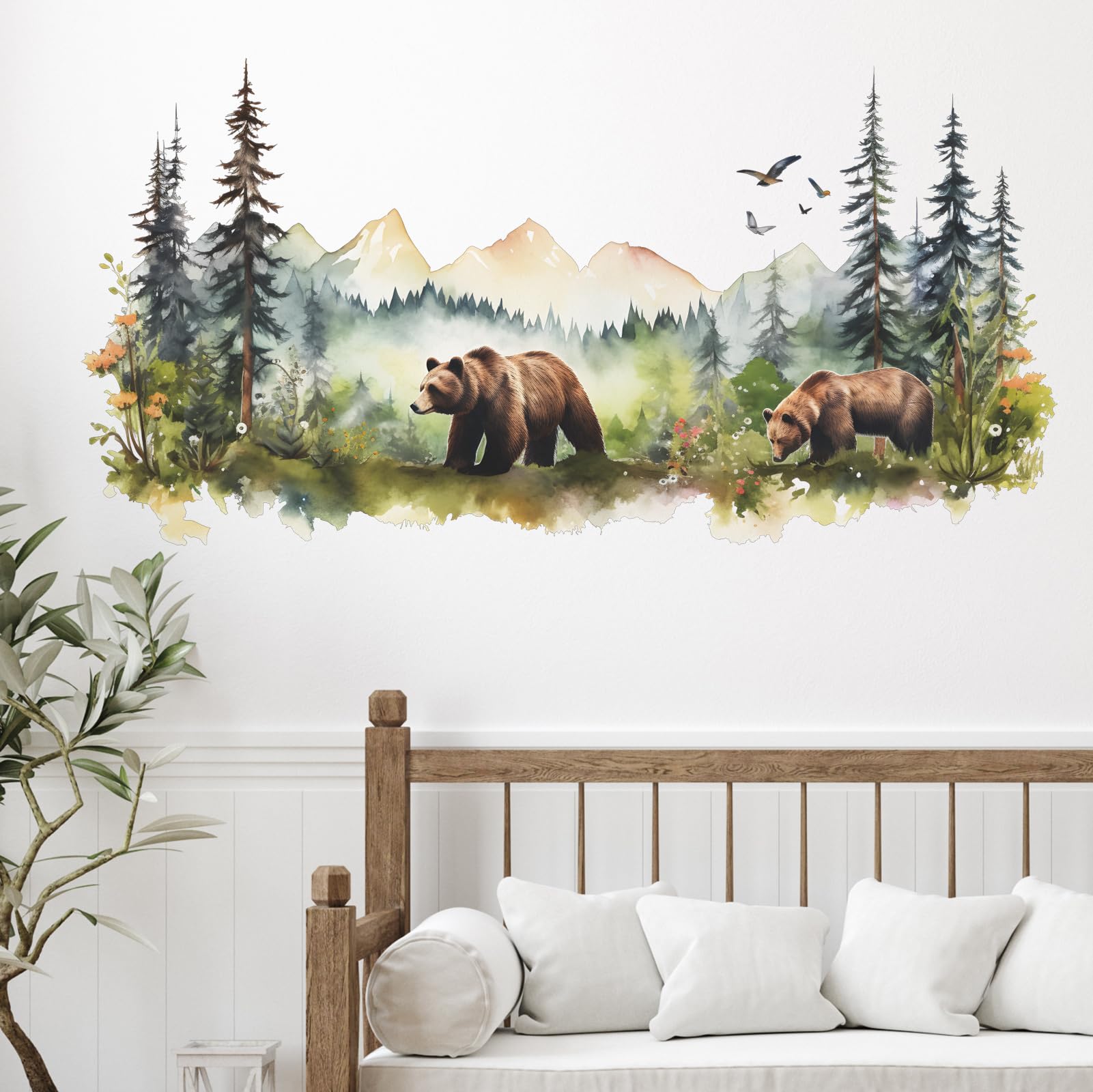 Eutecado Wild Jungle Animal Wall Stickers - Mountain Forest Nursery Bedroom Decals, Vivid Bears Peel and Stick Wall Art Murals for Kids Room, Study & Living Room Decor | Perfect for Baby Rooms, Playrooms & Home Offices